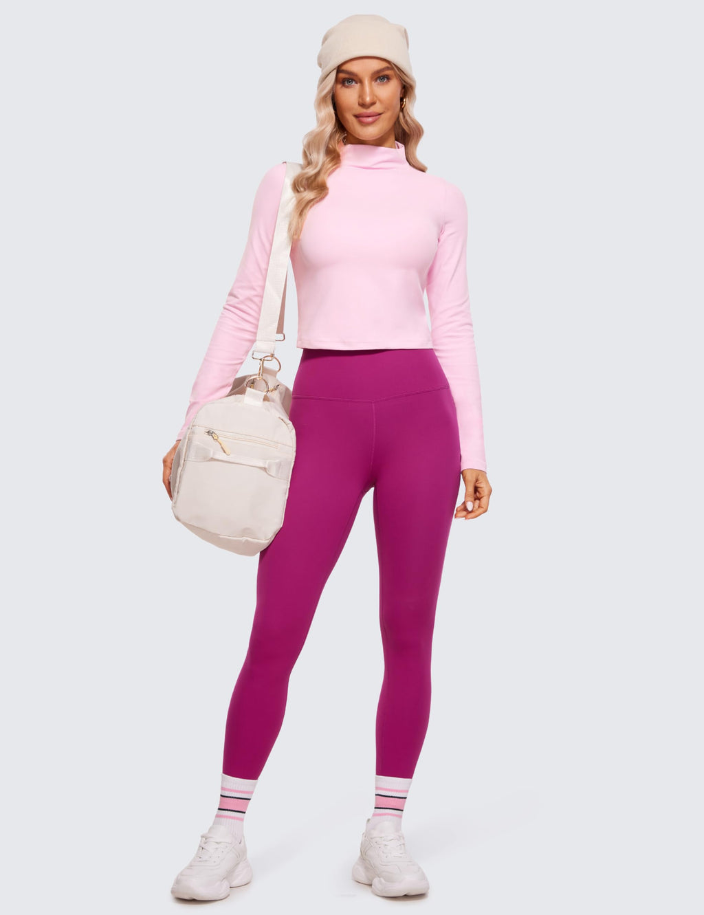 CRZ YOGA Butterluxe Mock Neck Long Sleeve Shirts for Women - Workout Casual Tops Turtleneck Crop Slim Fall Base Layer