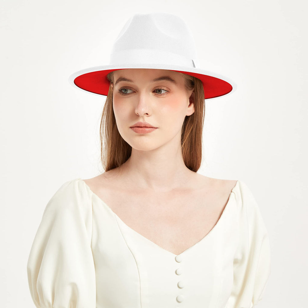 KUJUHA Fedora Hats for Mens/Womens Felt FedoraHats Two Tone Wide Brim Fedora Hats Rancher Hat