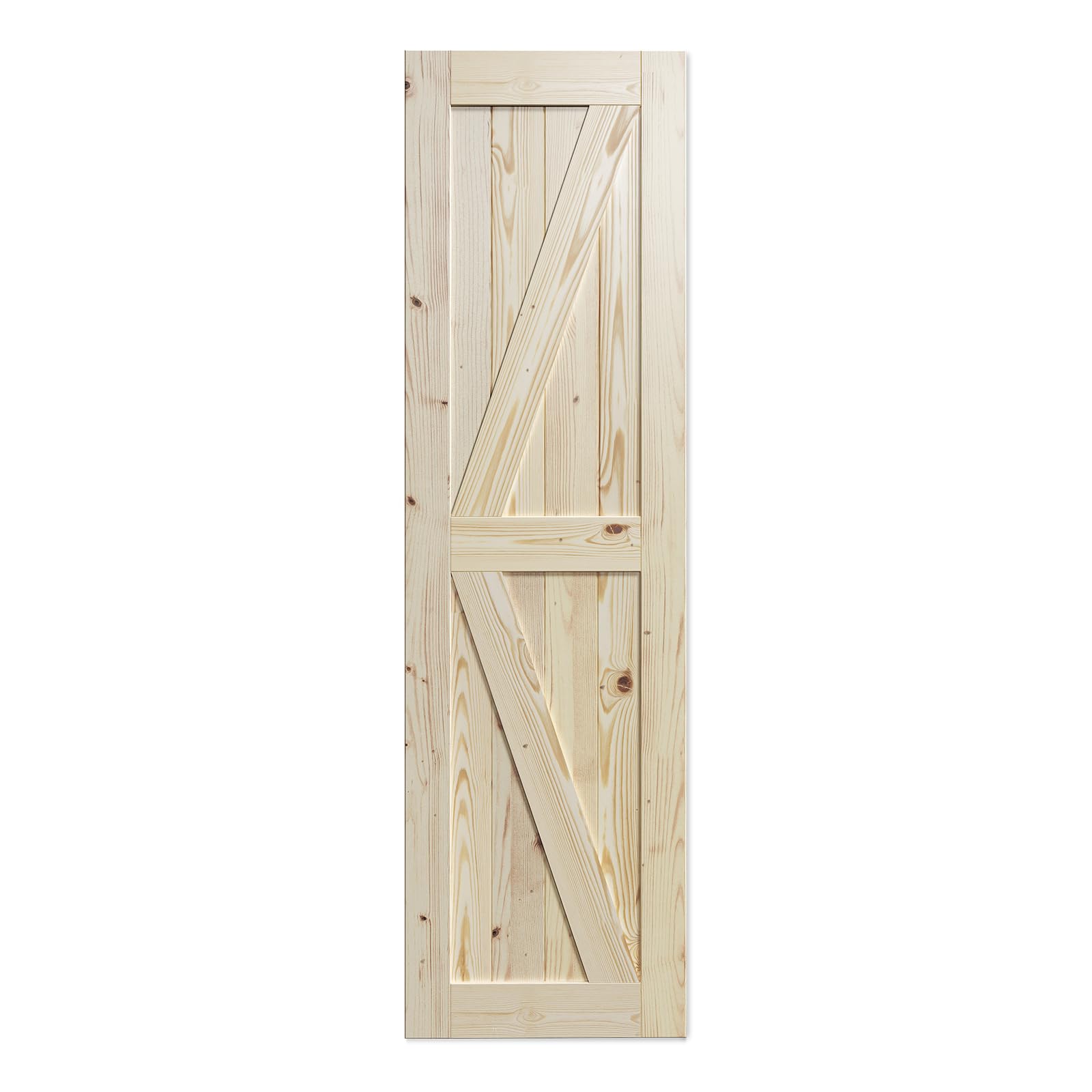 SmartStandard 24in x 80in Sliding Barn Wood Door Pre-Drilled Ready to Assemble, DIY Unfinished Solid Spruce Wood Panelled Slab, Interior Single Door Only, Natural, K-Frame (Fit 4FT Rail)