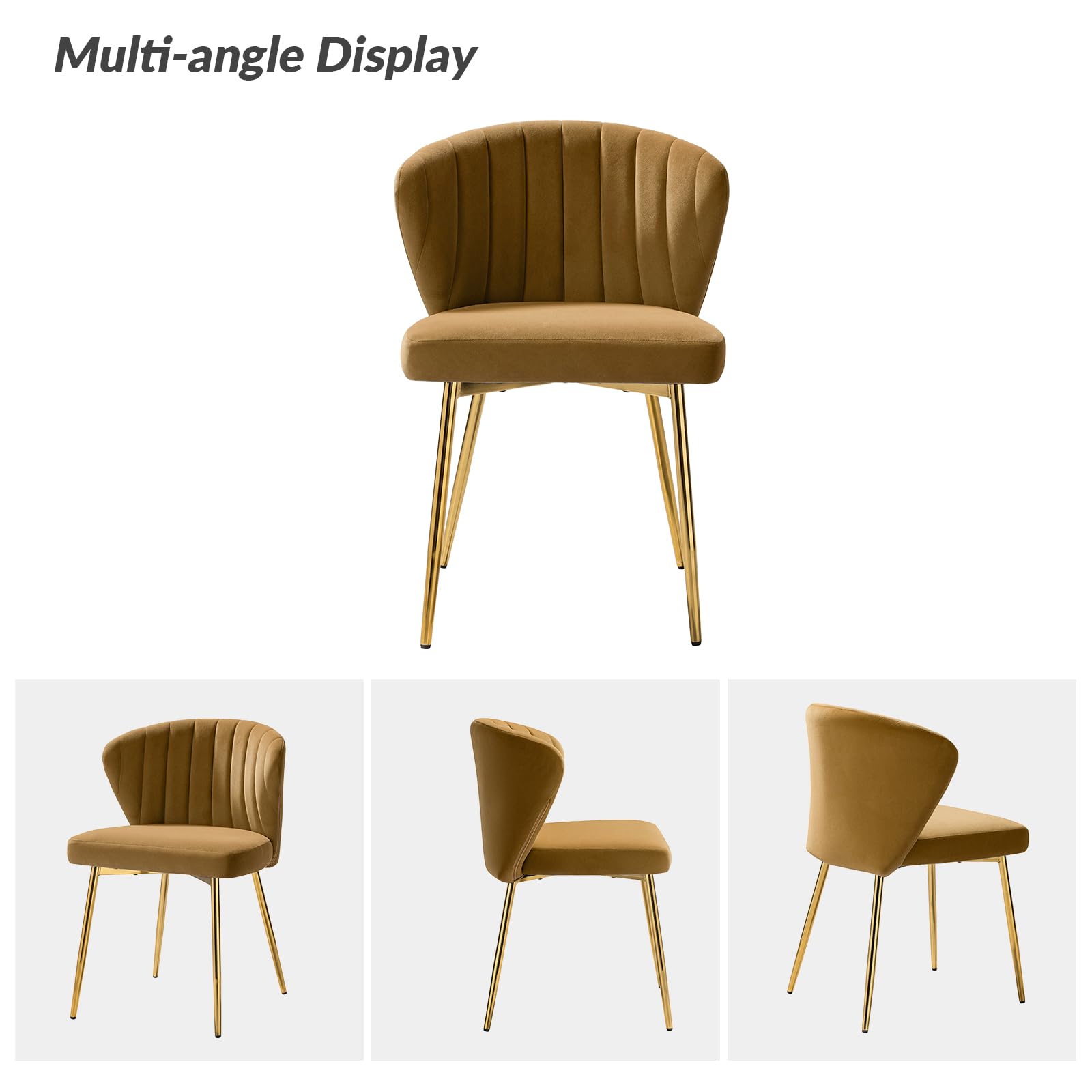 HULALA HOME Velvet Dining Chairs, Modern Small Armless Accent Chair with Gold Metal Legs, Living Room Upholstered Cute Side Chair, Elegant Tufted Back Vanity Chair for Bedroom, Auburn