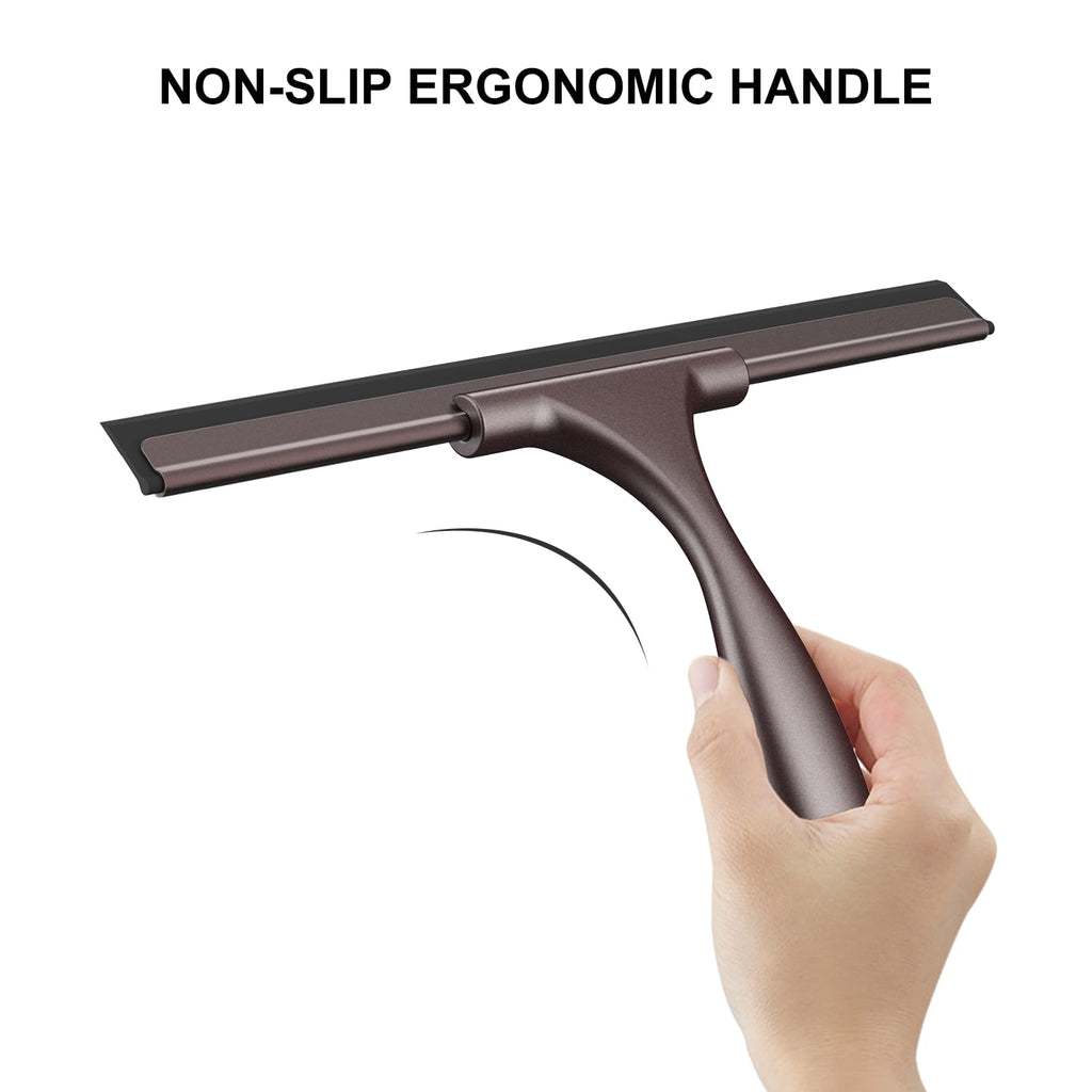 SetSail Squeegee for Shower Glass Door Stainless Steel Shower Squeegee for Glass Doors All-Purpose Window Squeegee for Tile Shower Walls, Sink, Mirror, Bathroom, Car Window Cleaning 10 Inches, Balck
