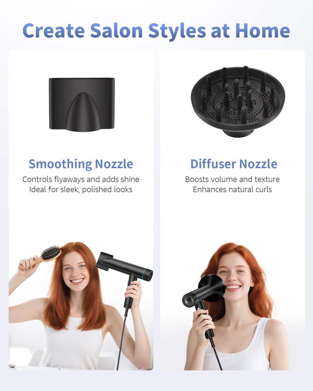 Hair Dryer, Professional Brushless Motor Ionic Hair Blow Dryer with Diffuser, Magnetic Nozzles, 0.83Pound, 2000W, 60dB, 3 Heat Settings & 3 Speed & Cold Settings, Diffuser Hair Dryer, Black