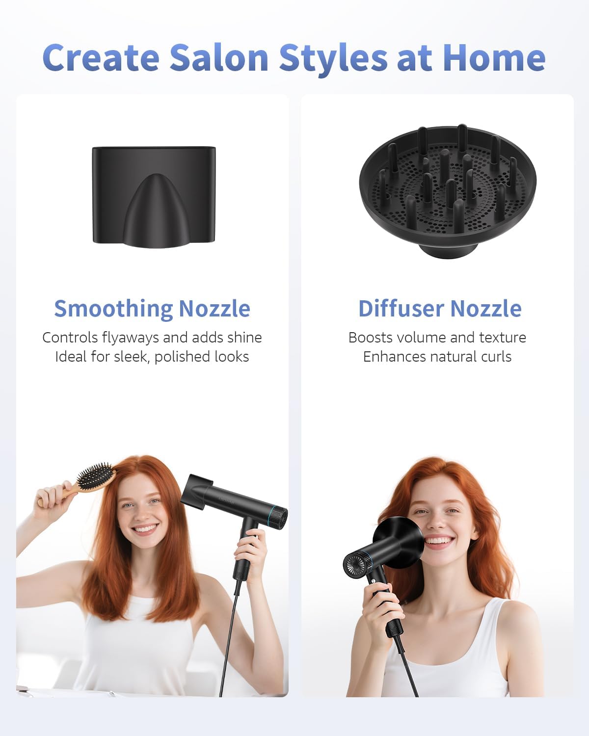 Hair Dryer, Professional Brushless Motor Ionic Hair Blow Dryer with Diffuser, Magnetic Nozzles, 0.83Pound, 2000W, 60dB, 3 Heat Settings & 3 Speed & Cold Settings, Diffuser Hair Dryer, Black