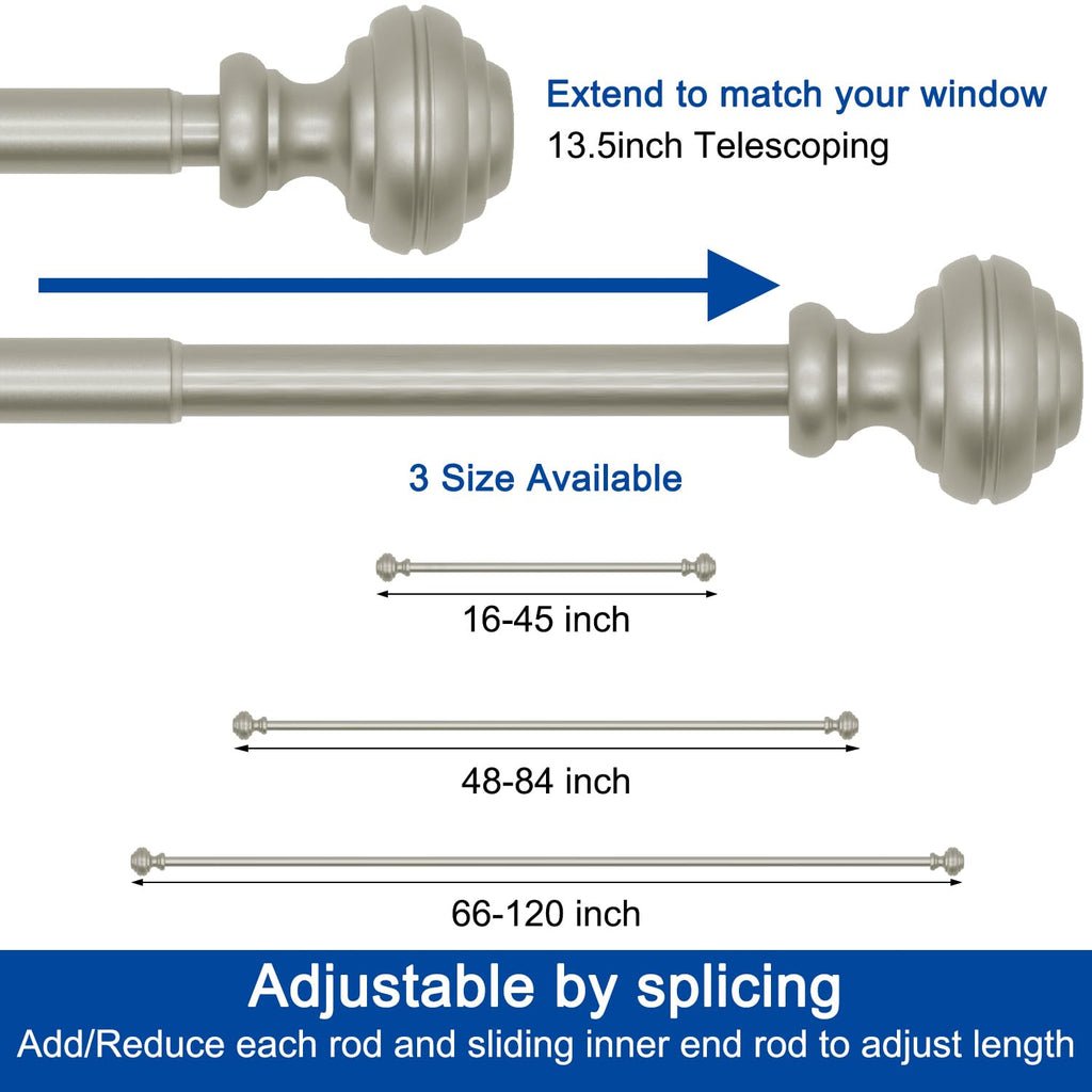Curtain Rods for Windows 48-84 inch,3/4 inch Heavy Duty Adjustable Decorative Curtain Rod with Modern Finials,Window Rods for Bedroom, Living Room,Patio and Kitchen