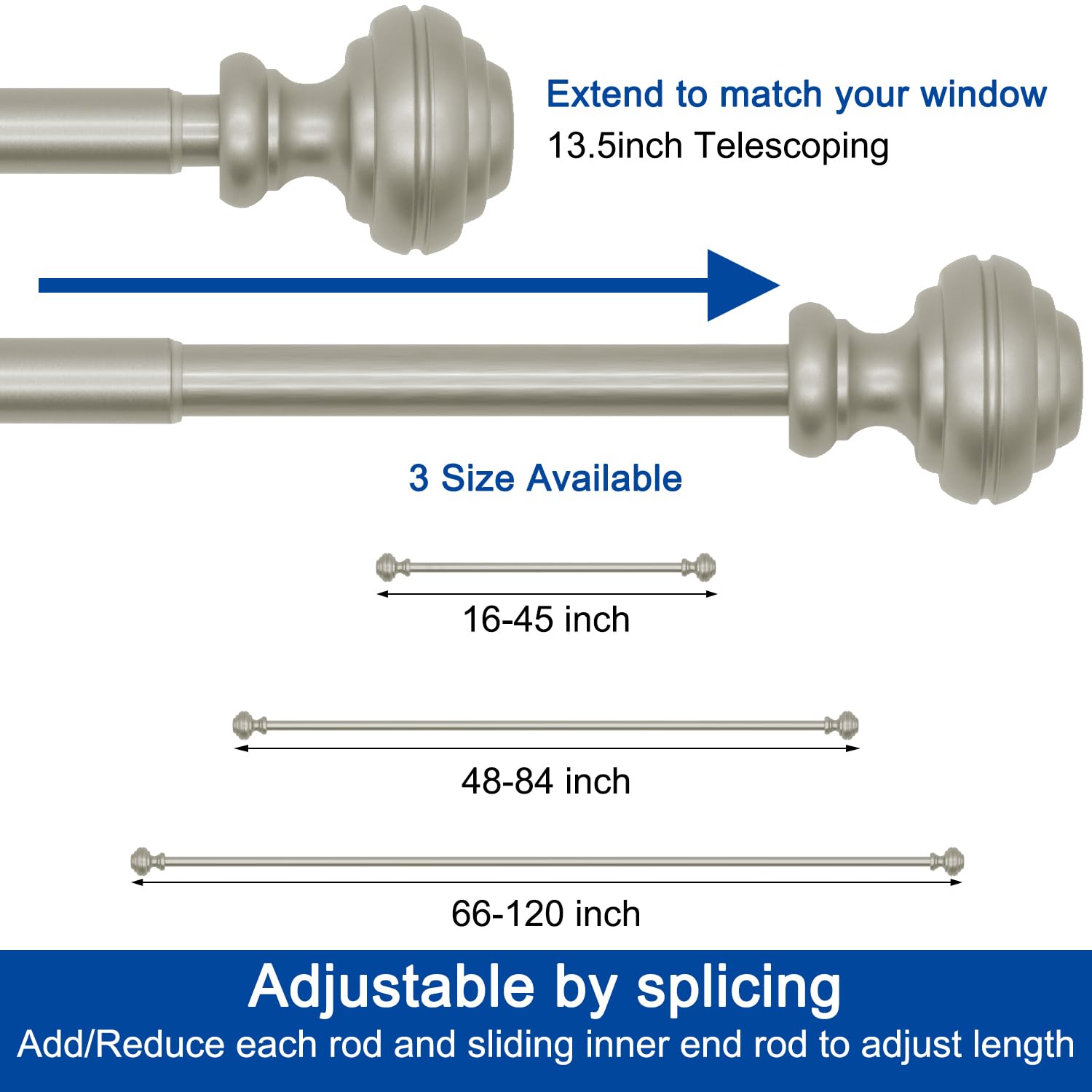 Curtain Rods for Windows 48-84 inch,3/4 inch Heavy Duty Adjustable Decorative Curtain Rod with Modern Finials,Window Rods for Bedroom, Living Room,Patio and Kitchen
