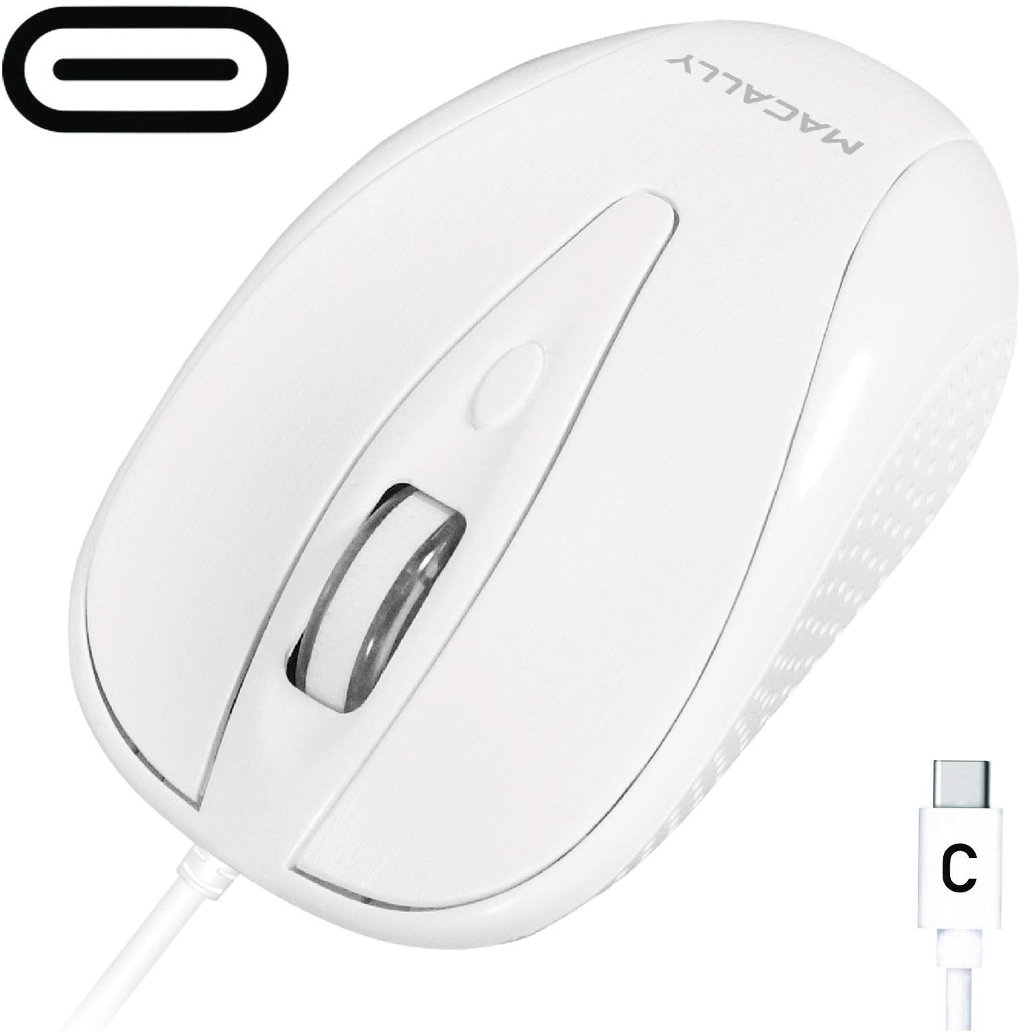 Macally Wired USB C Mouse for Mac and PC - Slim, Quiet, and Reliable - Type C Mouse for MacBook Pro/Air, iMac, Apple iPad, Laptop, Computer Desktop with 3 Button, Scroll Wheel, USBC, and 4 DPI Mode