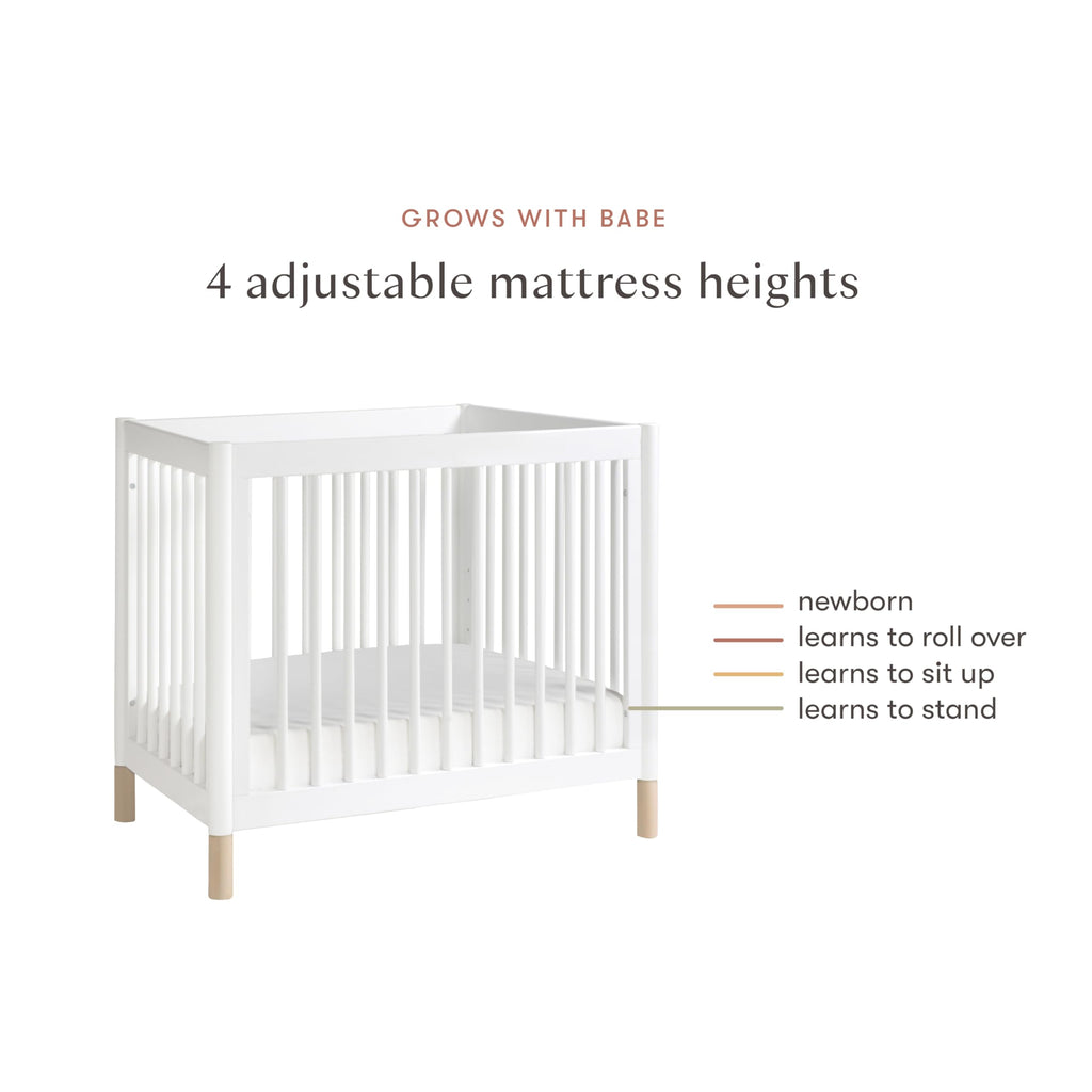 Babyletto Gelato 4-in-1 Convertible Mini Crib with Toddler Bed Conversion in Honey with Vegan Tan Leather Feet, Greenguard Gold Certified