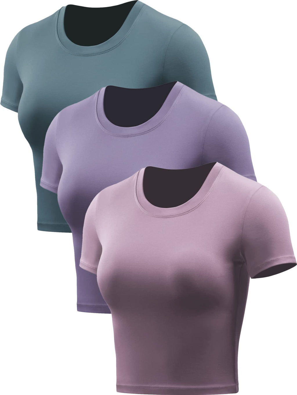 CADMUS Women's Dry Fit Crop Top Yoga Short Sleeve Shirts Crew Neck Athletic Running Tee 3 Pieces