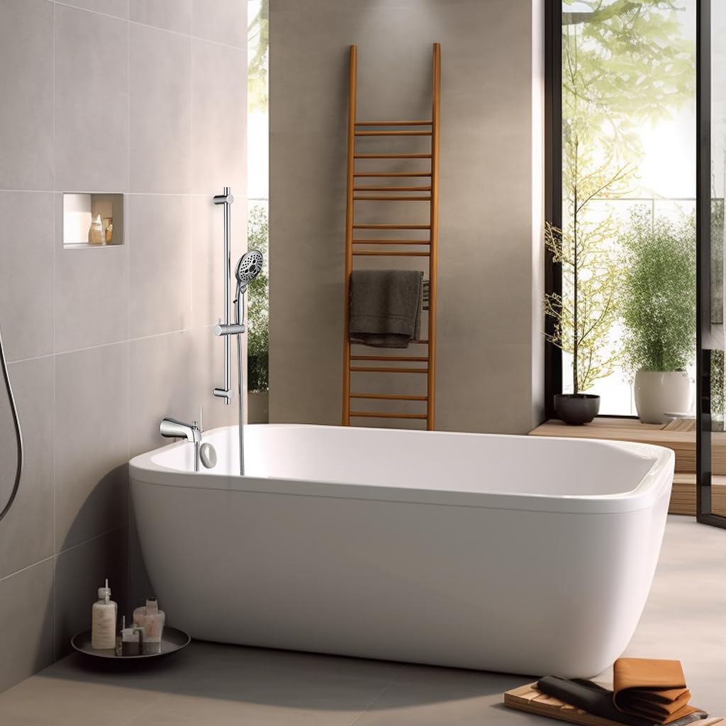 PROOX All Metal Tub Spout with Diverter, 6 Settings Hand held Shower with ON/Off Pause Switch, Bathtub Faucet with Sprayer Brushed Nickel