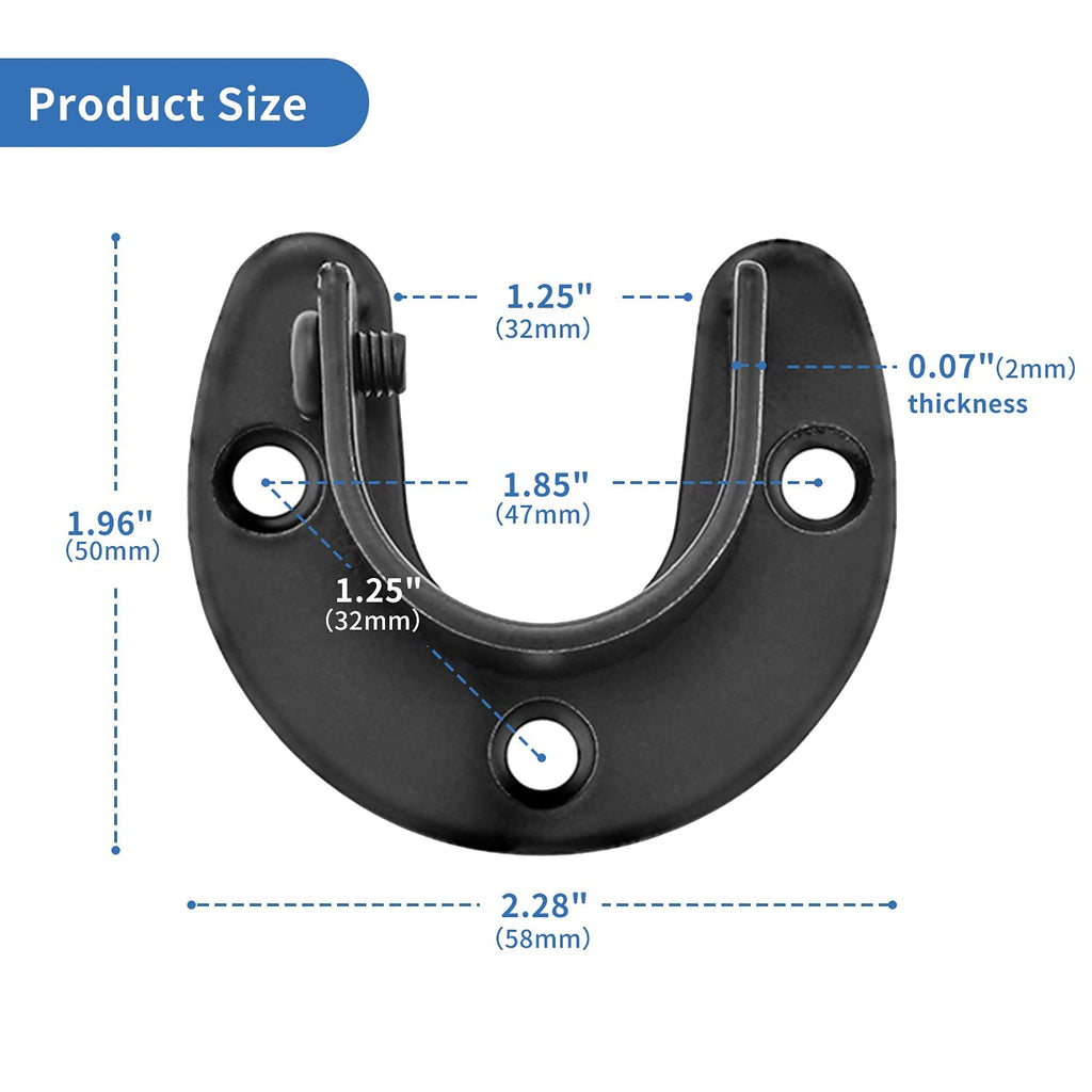 Rise Age Stainless Steel Closet Rod Brackets, 1 Inch Diameter Support 2 Pcs, Heavy Duty Curtain Rod Holder, Black End Support With Screws