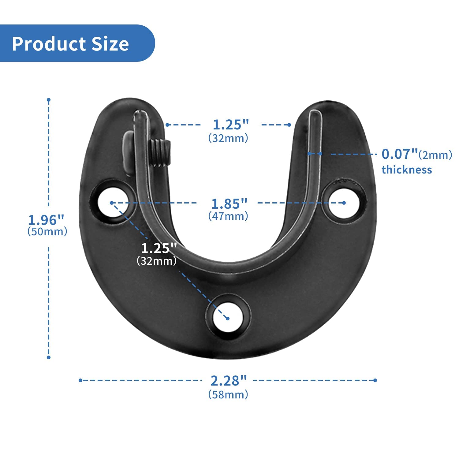 Rise Age Stainless Steel Closet Rod Brackets, 1 Inch Diameter Support 2 Pcs, Heavy Duty Curtain Rod Holder, Black End Support With Screws