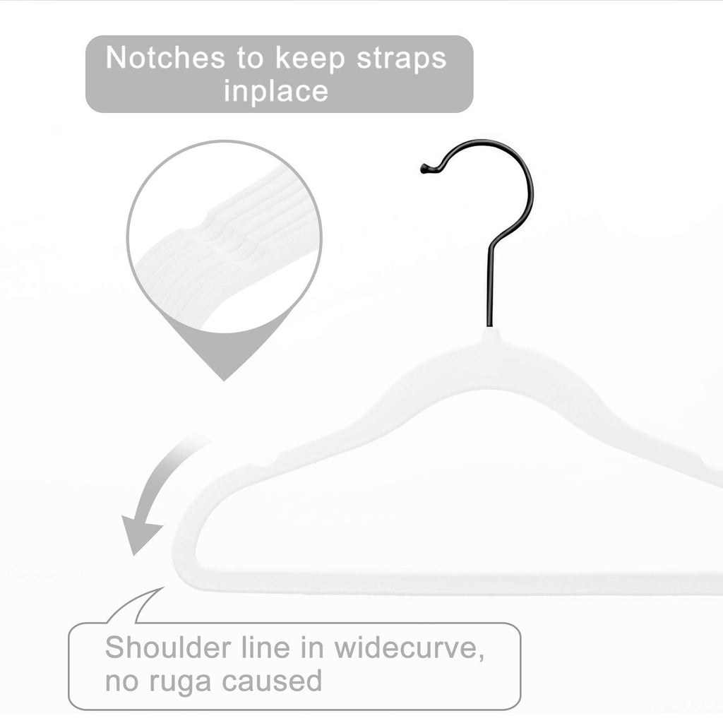 MIZGI Baby Velvet Hangers,Non-Slip Kids & Toddler Hangers,11.8 Inch Hangers for Baby Clothes,Pack of 50(Black/Black)