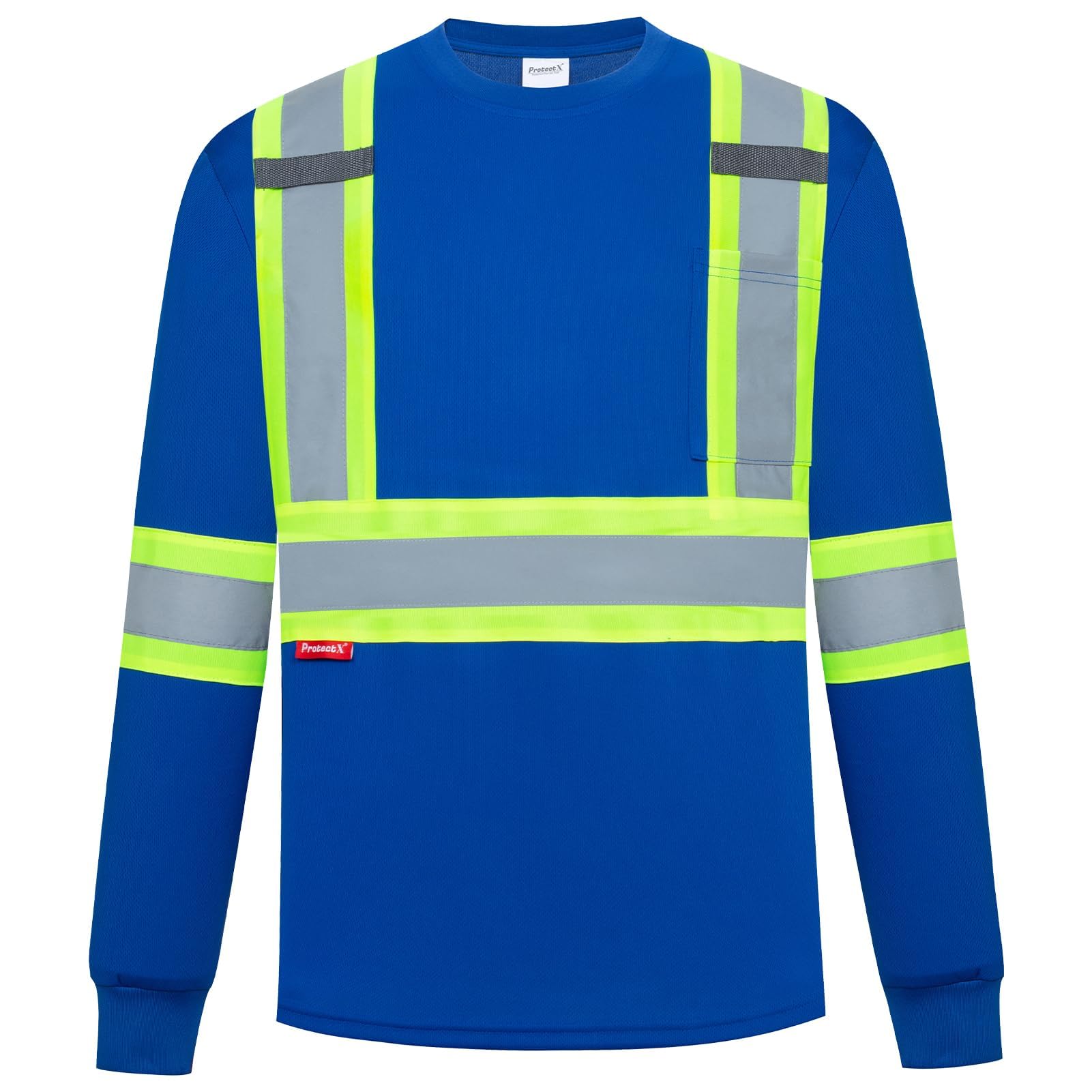 ProtectX High Visibility Long Sleeve Shirts Reflective Hi Vis Safety Shirt for Men Women Class 2-3 Construction Shirt 1 Pack