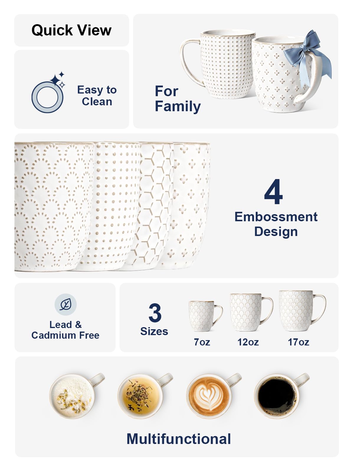 LE TAUCI Espresso Cups 6 oz, Ceramic Demitasse Cup, Small Coffee Mugs for Double Shot, Latte, Cappuccino, Lungo, Kids Mugs With Handle, Suit For Housewarming - 2.7 inch, Set of 4, Arctic White