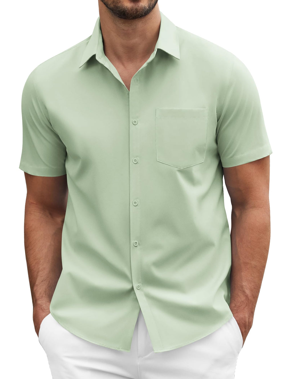 COOFANDY Men's Short Sleeve Casual Button Down Shirt Business Untucked Dress Shirts with Pocket