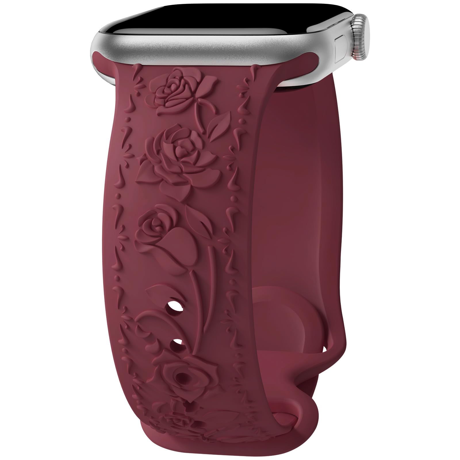 Floral Engraved Band Compatible with Apple Watch Band 40mm 41mm 38mm 42mm 44mm 45mm 46mm 49mm Women, Soft Silicone Cute Embossed Flower Strap for iWatch Band Series SE Ultra 11 10 9 8 7 6 5 4 3 2 1