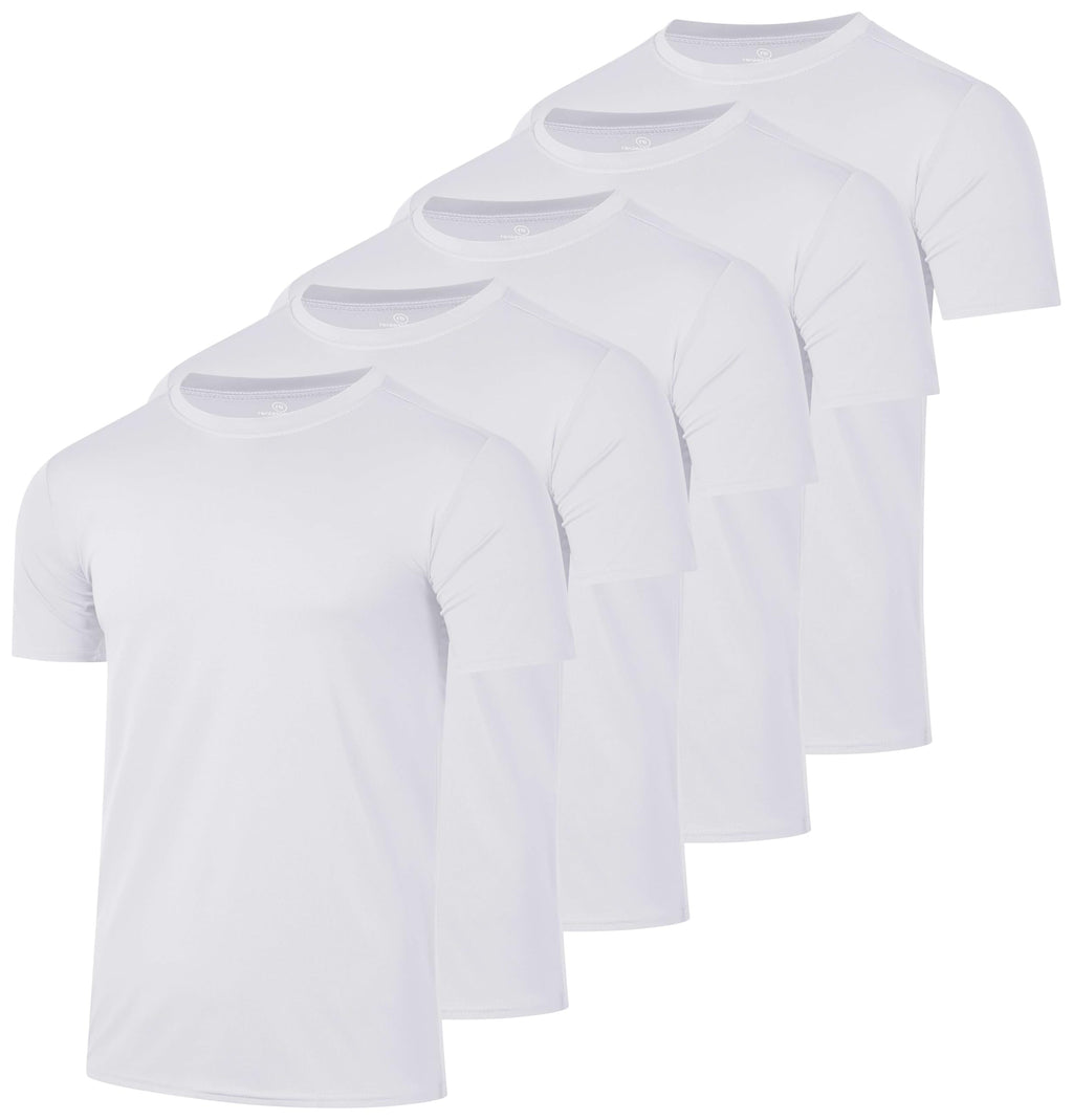 Real Essentials 5 Pack: Men's Dry-Fit Short Sleeve Crew Neck T Shirts Fitness Running Gym Workout Cool Exercise Athletic Tee