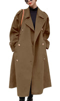 chouyatou Women's Winter Double Breasted Midi Long Wool Pea Coat Notch Lapel Winter Trench Coat