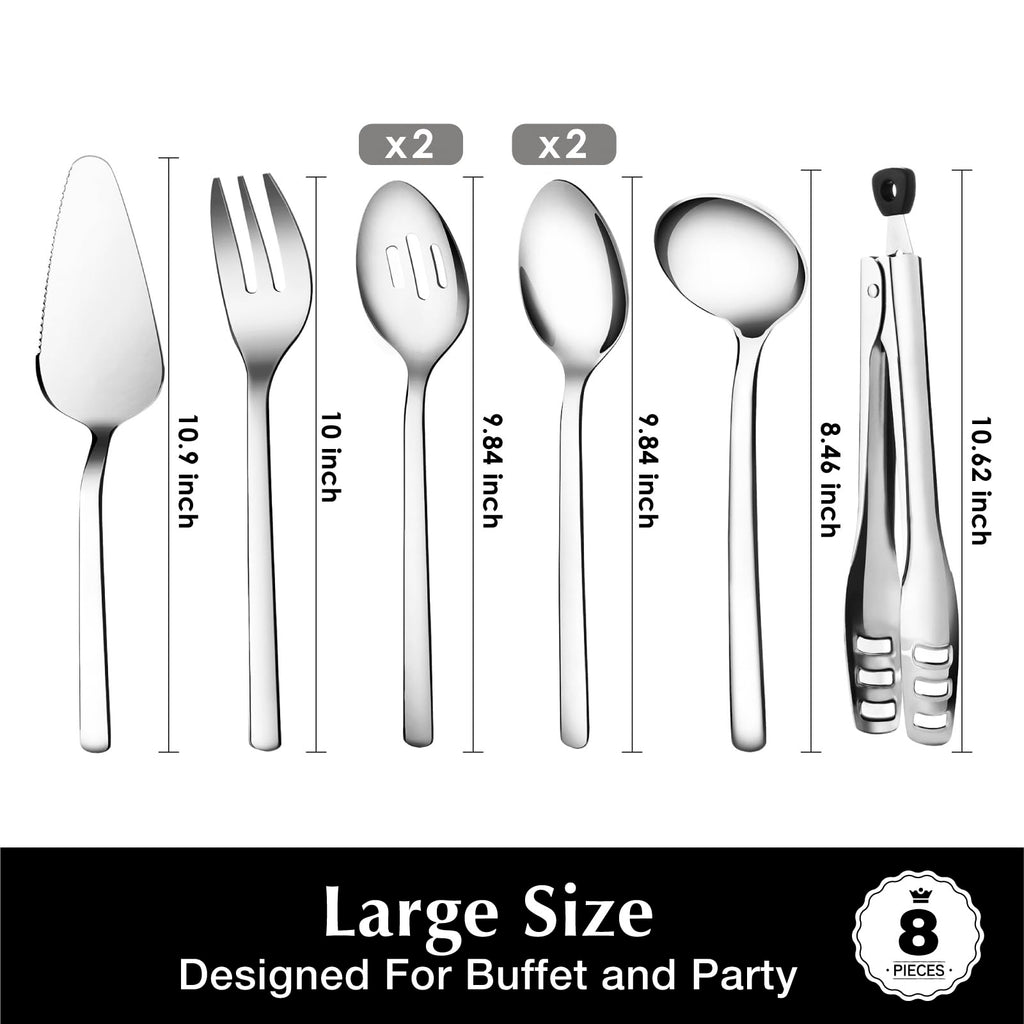 KINGSTONE Large Hostess Gold Serving Utensils Set,18/10 Stainless Steel Heavy Duty 10inch Serving Spoons,Slotted Spoons,Serving Fork,Serving Tongs, Cake Pie Server For Buffet, Wedding, Party