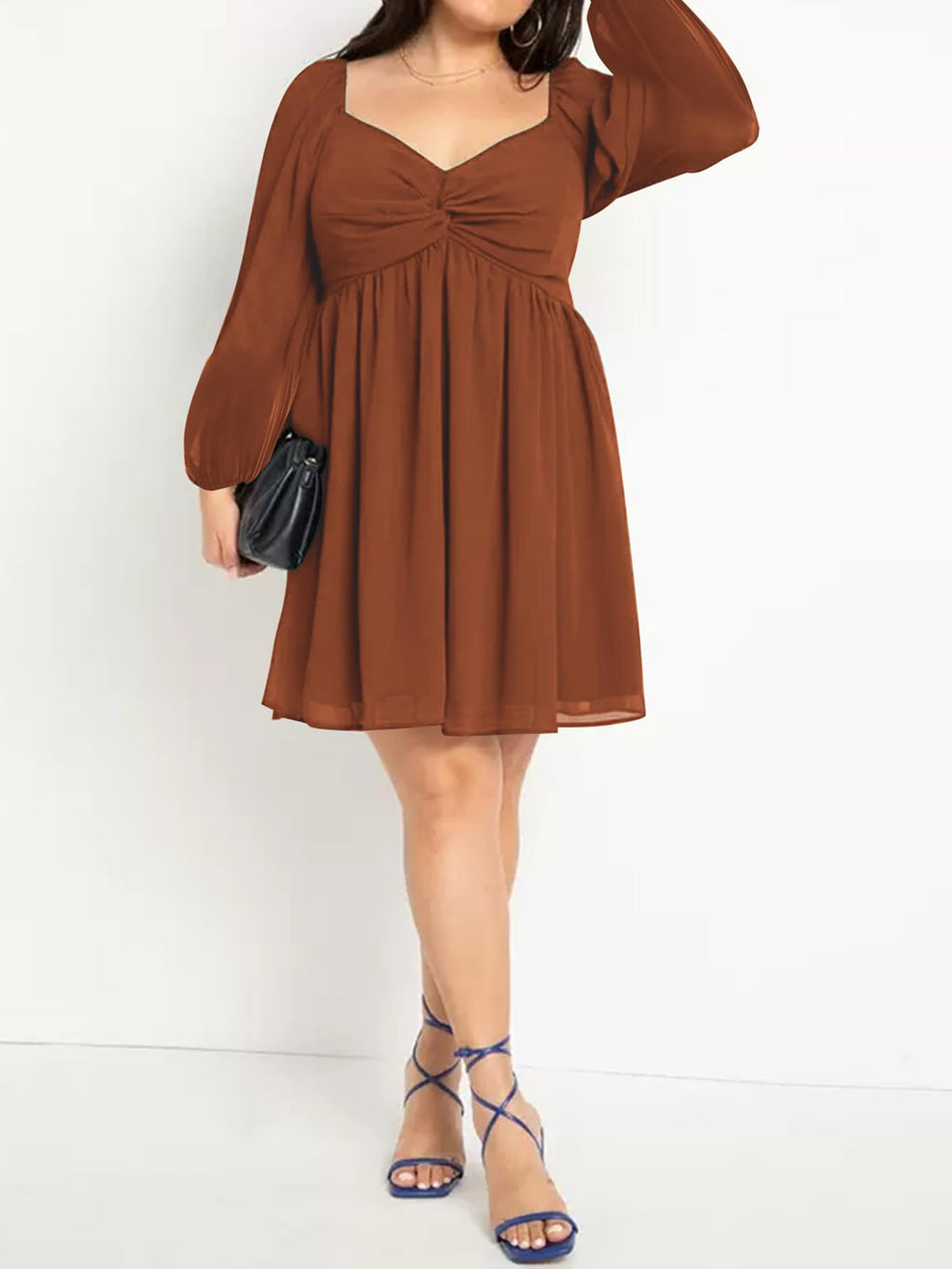 SCOMCHIC Women's Plus Size Puff Long Sleeve Dresses Sweetheart Neckline A Line Short Wedding Guest Cocktail Dress