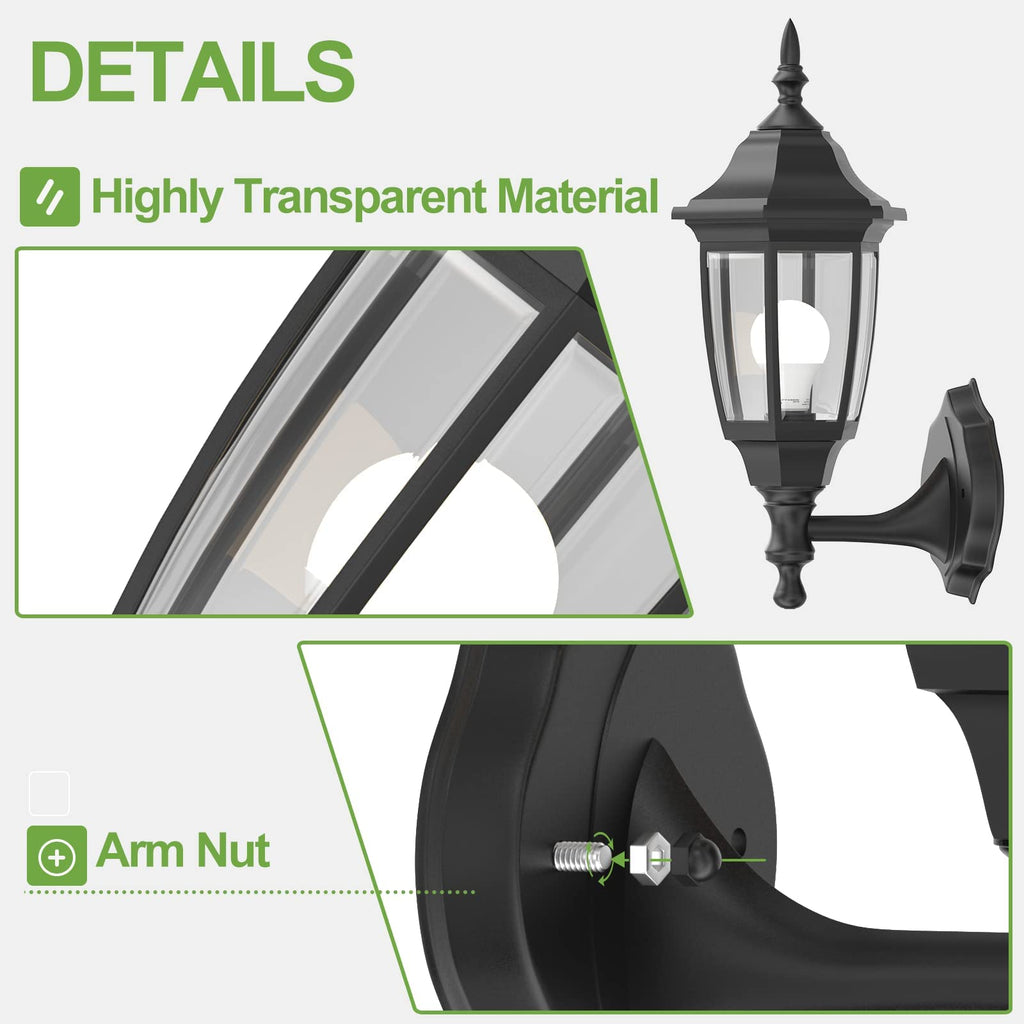 EMART Dusk to Dawn Plastic Outdoor Wall Light Fixtures with Bulbs, Waterproof and Anti-Corrosion Porch Sconces, Exterior Lanterns Wall Mount Lamp for Outside, Garage, Front Door, Patio, 1 Pack, Black