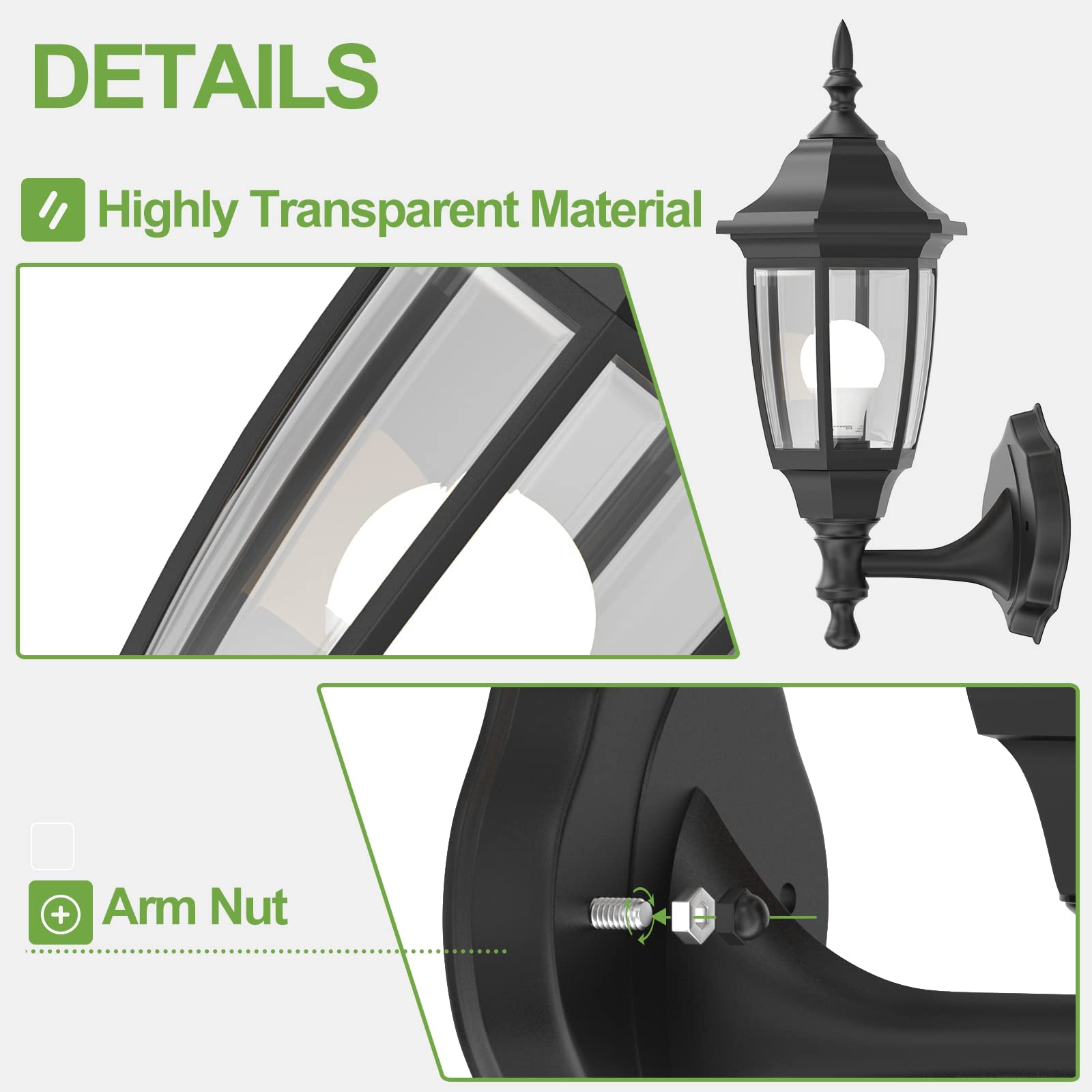 EMART Dusk to Dawn Plastic Outdoor Wall Light Fixtures with Bulbs, Waterproof and Anti-Corrosion Porch Sconces, Exterior Lanterns Wall Mount Lamp for Outside, Garage, Front Door, Patio, 1 Pack, Black