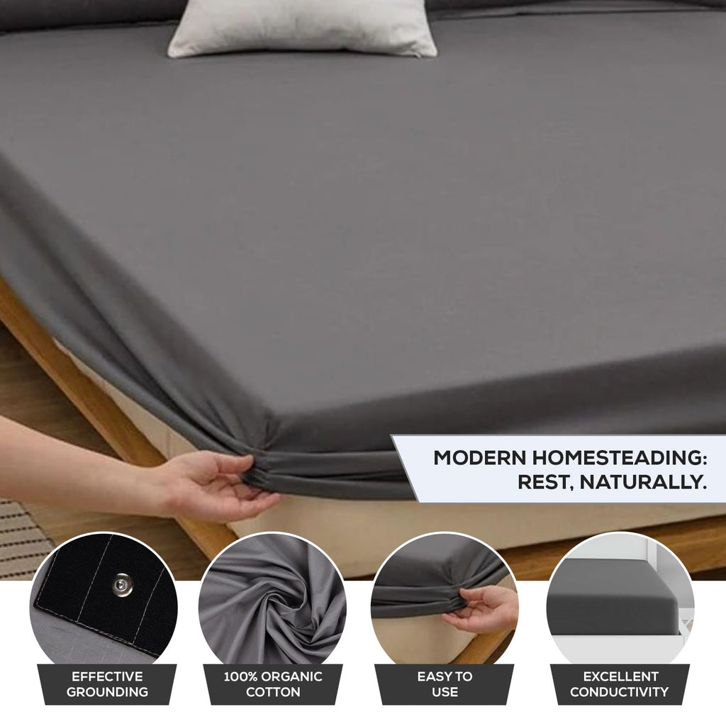 Earthing Grounding Sheets Twin Size(Grey) - 400 Thread Count Soft Earthing Sheets w/Cotton, Silver Fiber - Reinforced Grounding Cord for Conductivity – Ideal Grounding Bed Sheets for Better Sleep