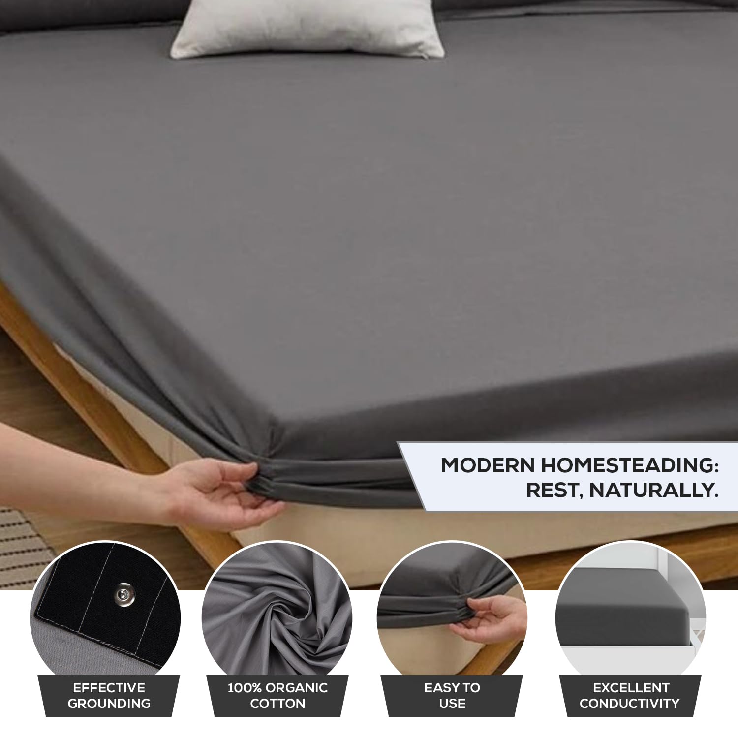Earthing Grounding Sheets Twin Size(Grey) - 400 Thread Count Soft Earthing Sheets w/Cotton, Silver Fiber - Reinforced Grounding Cord for Conductivity – Ideal Grounding Bed Sheets for Better Sleep