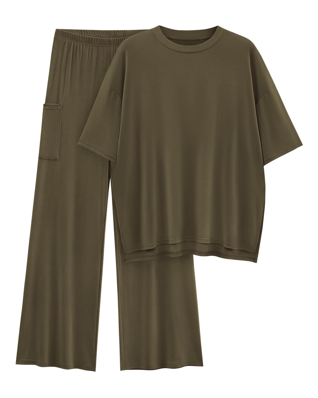 KIRUNDO 2 Piece Lounge Sets for Women Airport Travel Vacation Outfits Summer Casual Loose Short Sleeve Tops & Wide Leg Pants