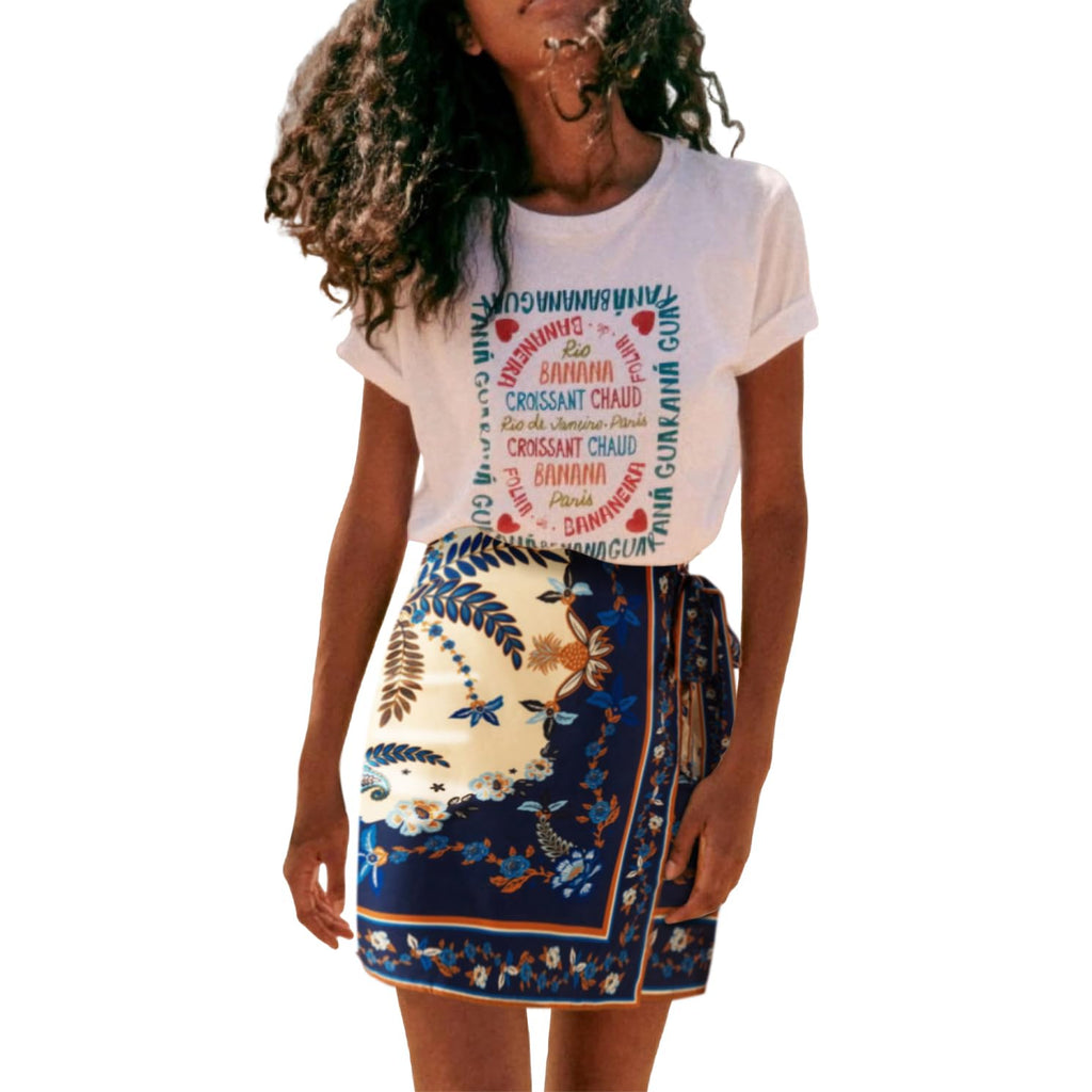 Womens Summer Floral Wrap Short Skirt Tie Side High Waist A Line Beach Vacation Boho Mini Skirt
