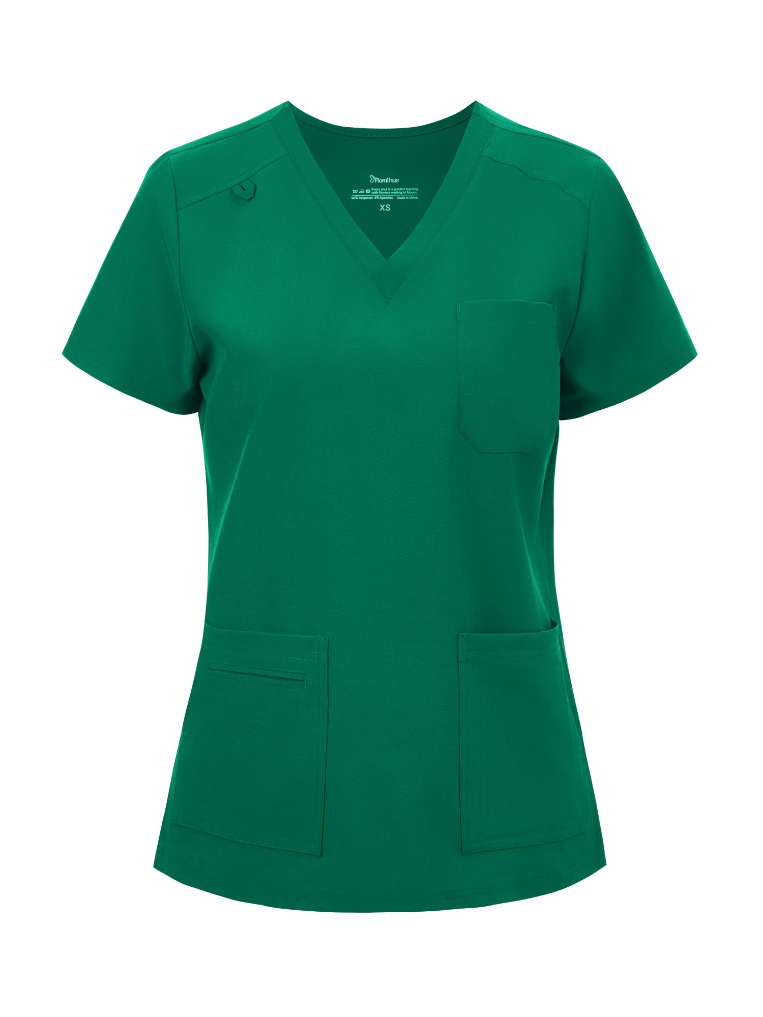 floralhue Scrub Tops for Women, Curved V-Neck Scrub Tops with 3 Pockets, Soft Stretch, Easy Care
