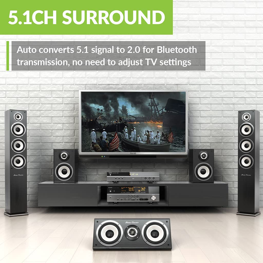 Avantree Orbit Bluetooth 5.0 Audio Transmitter for TV with 5.1 Surround Sound Passthrough Support, Class 1 Long Range, LED Display, Dual Link, 100% TV Compatibility Delivers No Lip sync Delay