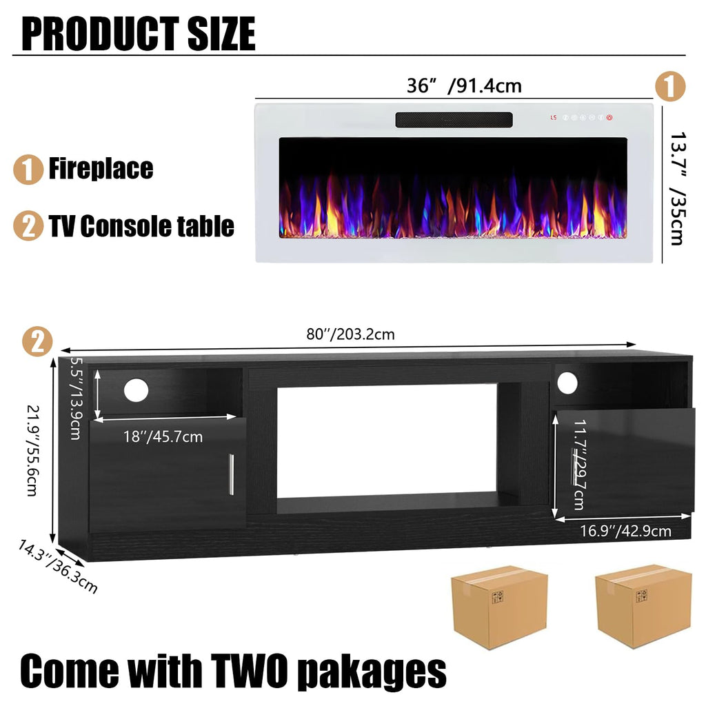 VITESSE 58 Inches Fireplace TV Stand for TVs up to 65 Inches Console with 18'' Electric Fireplace & Remote,Wooden Modern Entertainment Center for Living Room with LED Light Glass Shelves（Bei）