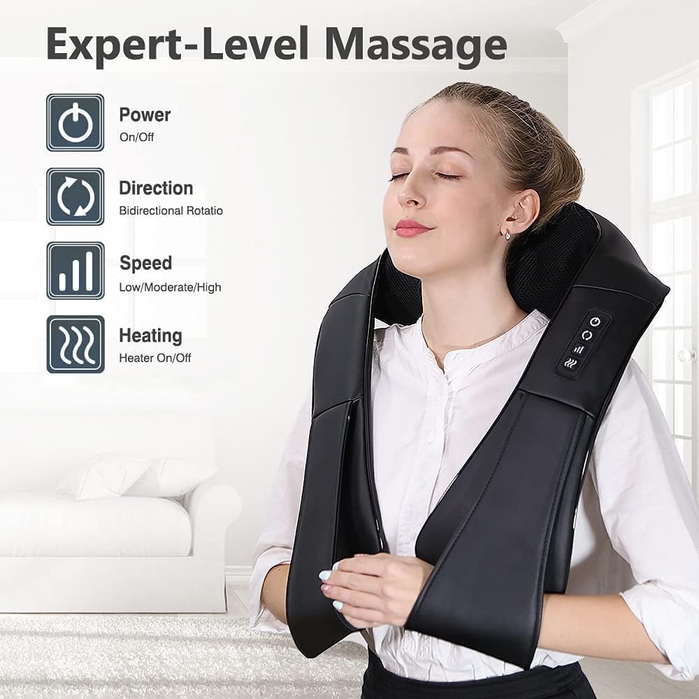 Neck Massager with Heat, Shiatsu Back Neck and Shoulder Massager, Electric Deep Tissue 4D Kneading Massage, Use at Home, Office, Car- Best Gifts for Women Men