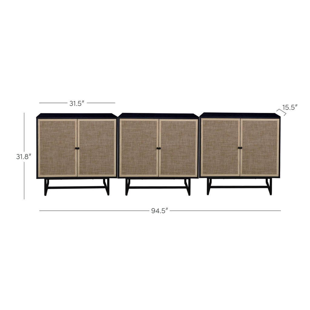 Nathan James Kova Rattan Wood Accent Sideboard Storage Cabinet with Matte Metal Frame, Adjustable Interior Shelves and Cane Doors, for Hallway, Entryway or Living Room, Black Oak/Cane