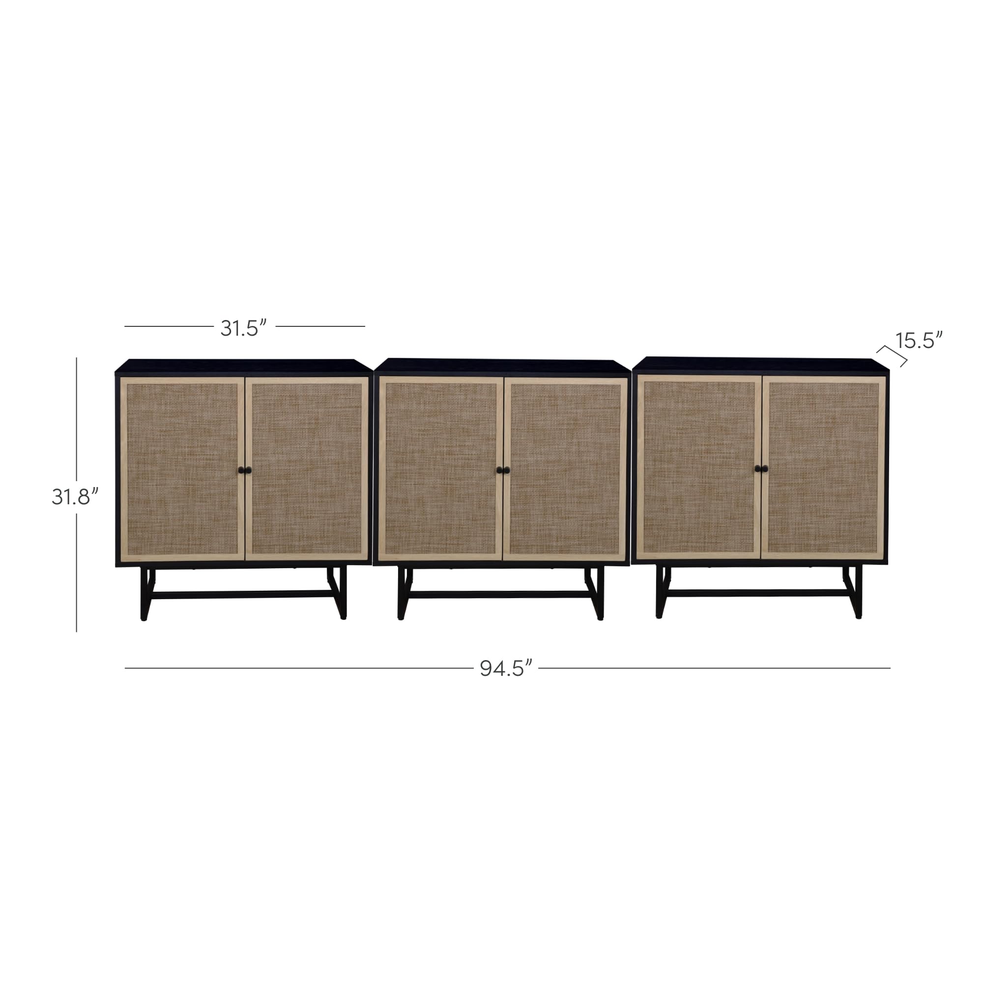 Nathan James Kova Rattan Wood Accent Sideboard Storage Cabinet with Matte Metal Frame, Adjustable Interior Shelves and Cane Doors, for Hallway, Entryway or Living Room, Black Oak/Cane