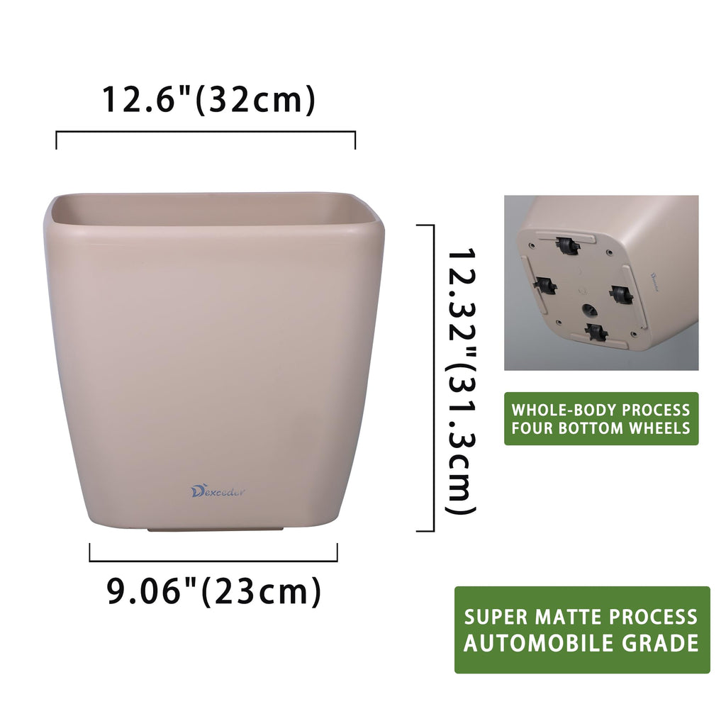 Dexceder 9x8 Self Watering Planter (Black High Gloss) | Inner Mat Design, Thickened Table Flower Plant Pot with Water Level Indicator Indoor Outdoor