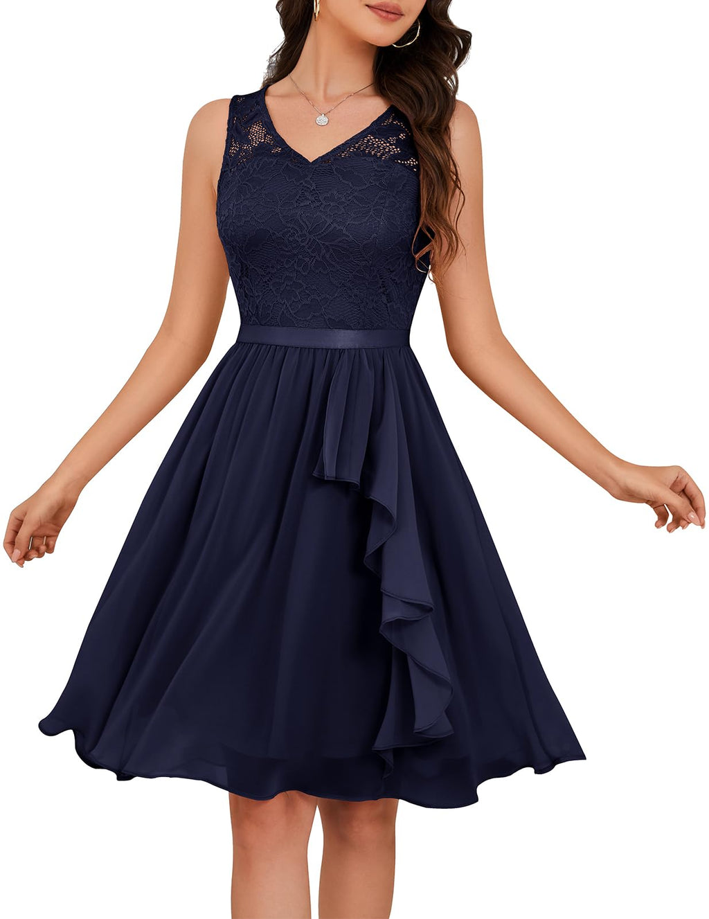 Meetjen Women's Cocktail Party Dresses 2026 Handkerchief Hem Lace Formal Wedding Guest Bridesmaid Fancy Prom Dress