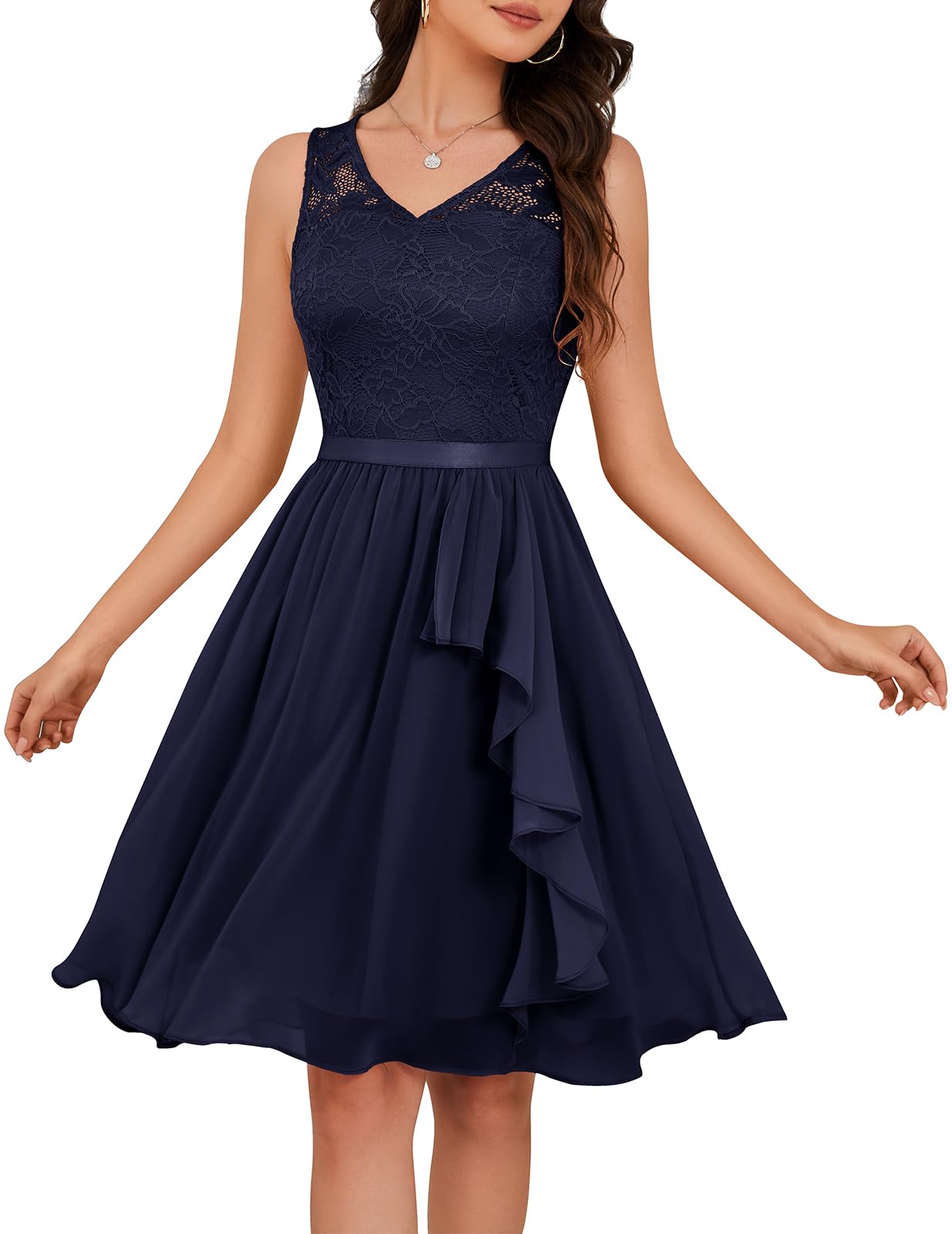 Meetjen Women's Cocktail Party Dresses 2026 Handkerchief Hem Lace Formal Wedding Guest Bridesmaid Fancy Prom Dress