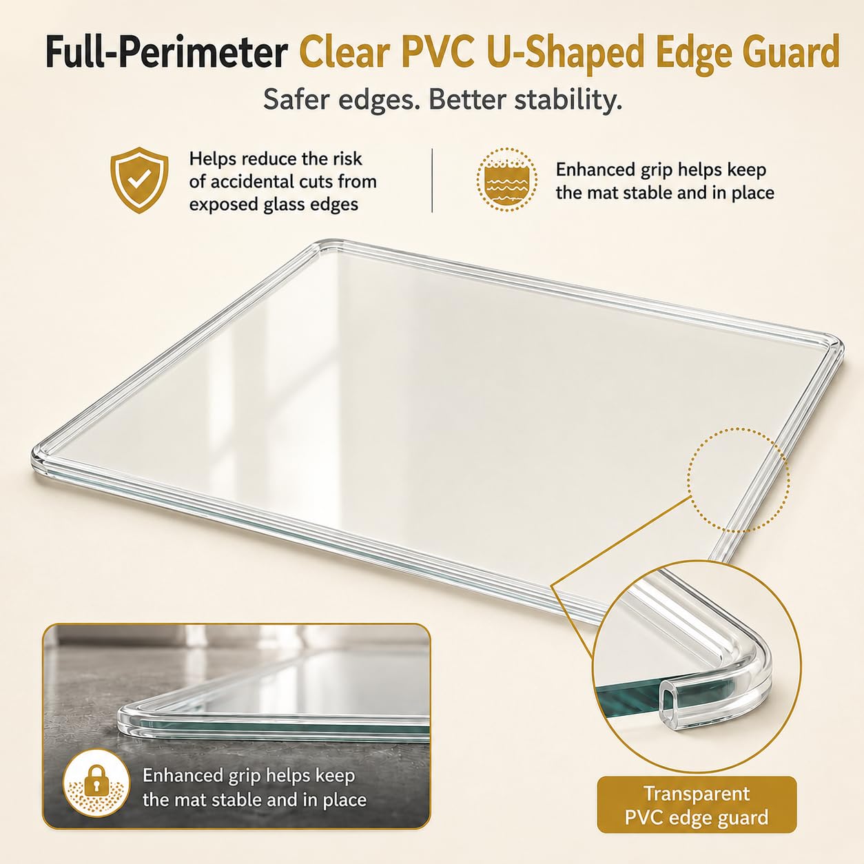 Tempered Glass Chair Mat 48" x 32",1/5" Thick for Office Desk,Rolling Chair Mat for Carpet, Odorless, Easy to Clean with 4 Non-Slip Pads for Carpet & Hardwood Floors