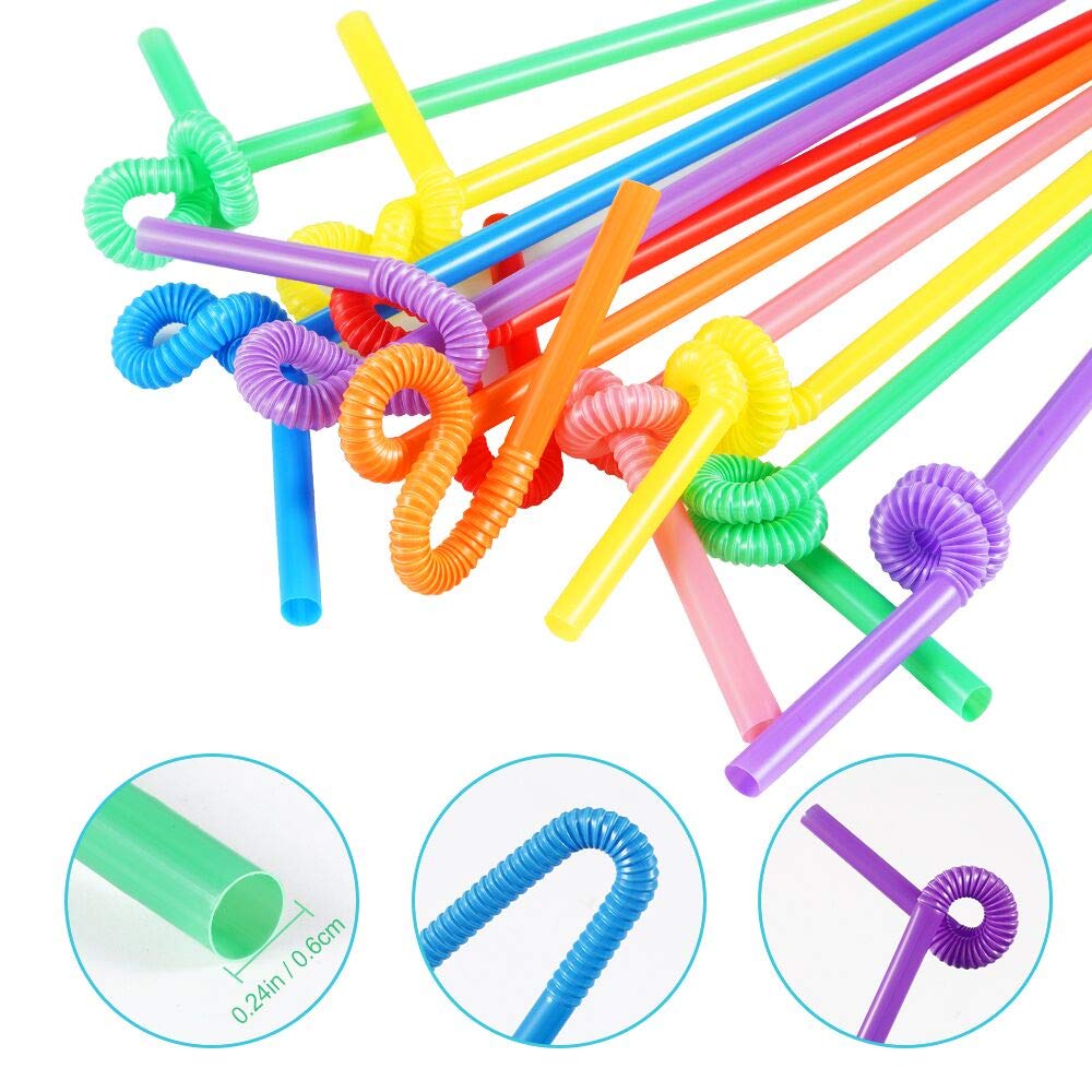 100 Pcs Colorful Plastic Long Flexible Straws.(0.23''diameter and 10.2"long)