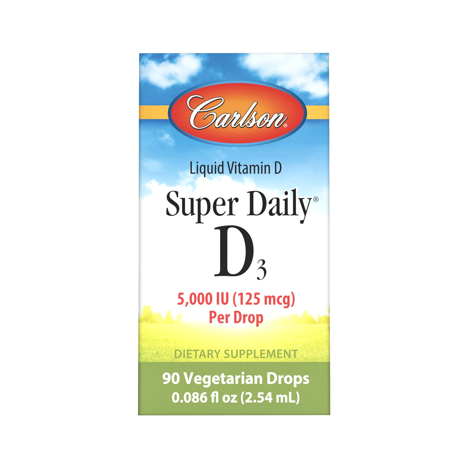 Carlson - Super Daily D3 5,000 IU (125 mcg) per Drop, Vitamin D Drops, Immune Support, Heart Health, Liquid Vitamin D3, Unflavored, 90 Drops