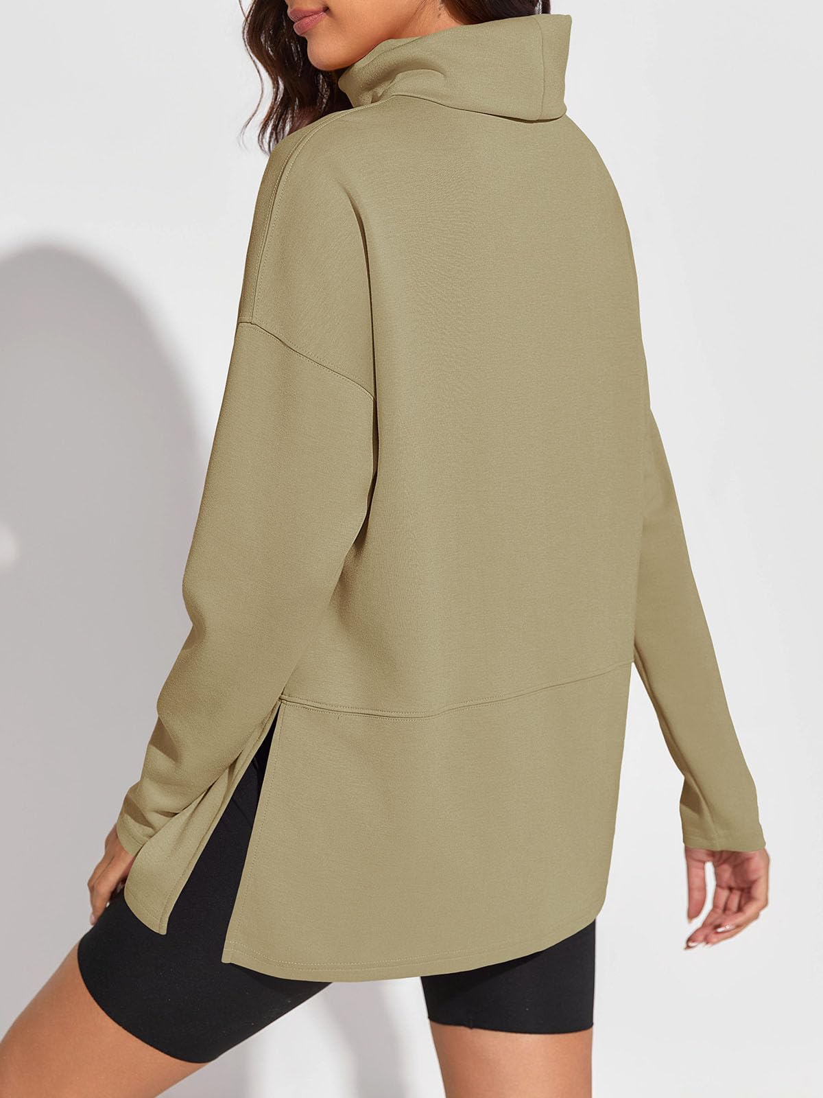 Fisoew Women's Turtleneck Oversized Sweatshirt Casual Long Sleeve Loose Side Slit Pullovers Tunic Tops