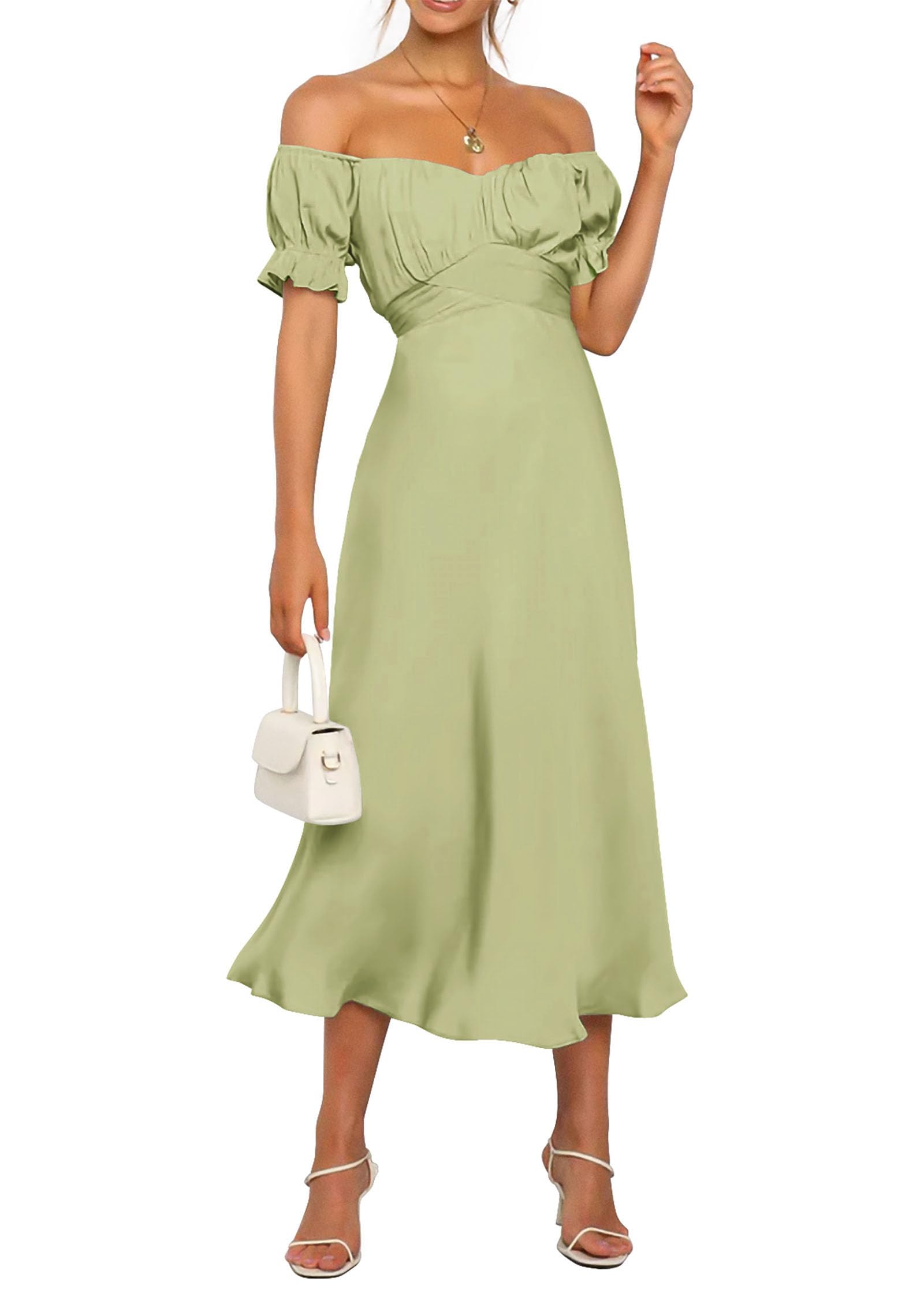 KIRUNDO Women's 2026 Spring Summer Satin Wedding Guest Midi Dress Off The Shoulder Wrap Party Cocktail Formal Prom Dresses