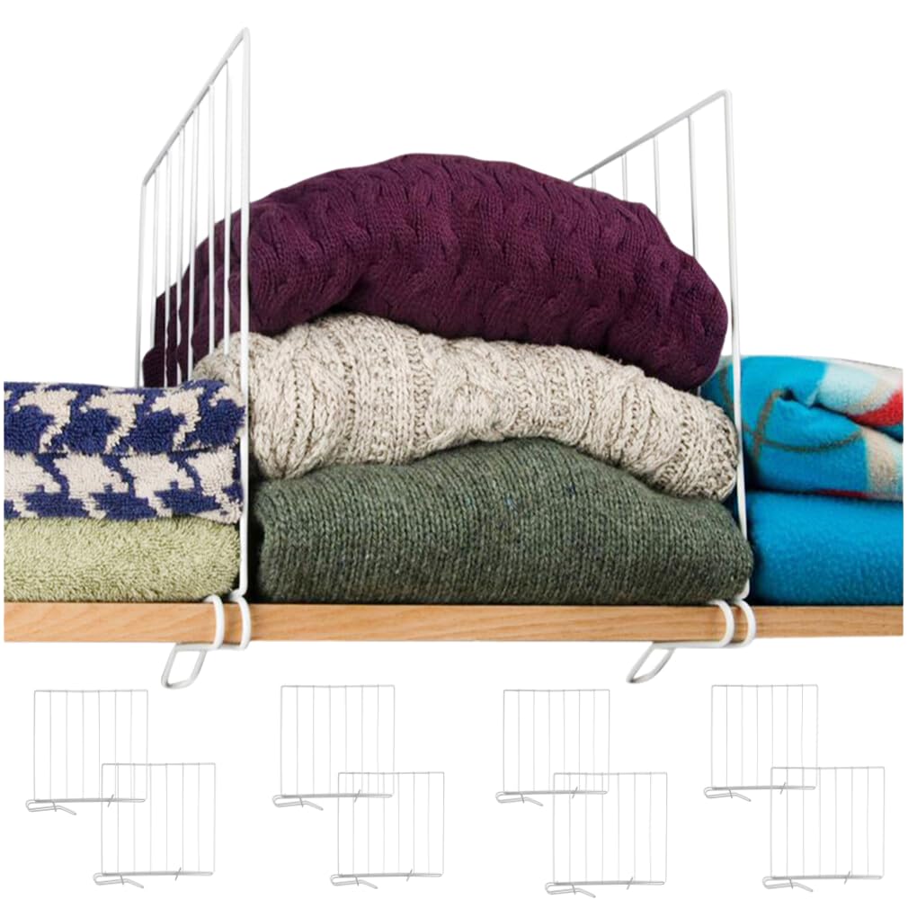 Evelots Wire Shelf Dividers - Extra Closet Organization and Storage for Home or Office -4 Pack- New Removable Hooks - Tall Shelf Separators - Easy to Clip -No Tool- Sturdy Coated Steel - 12 Inch Tall