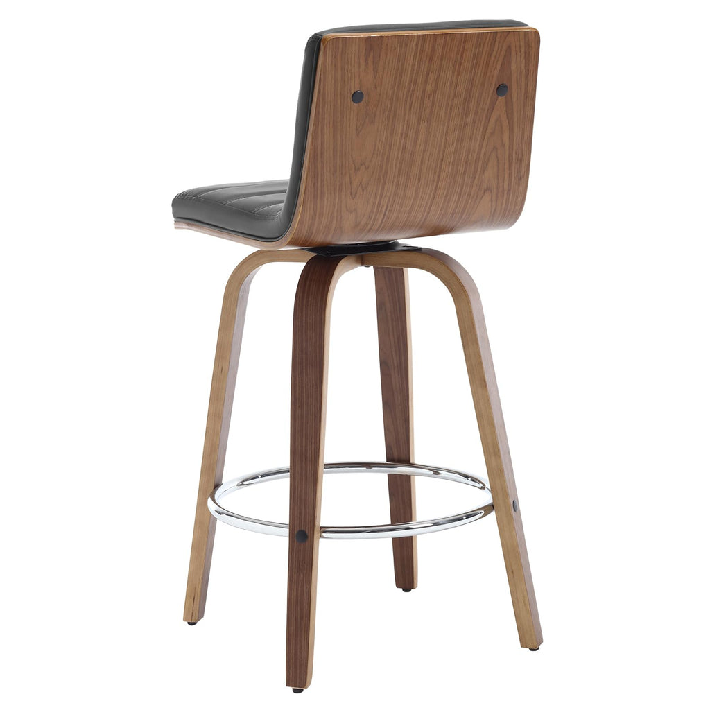 Bar Stools 29 Inch Bar Height, Swivel Bar Stools with Backs Upholstered PU Leather Barstool, L Shape Back and Padded Seat, Mid-Century Modern Bar Stool Pub Chairs for Kitchen Counter Island, Black