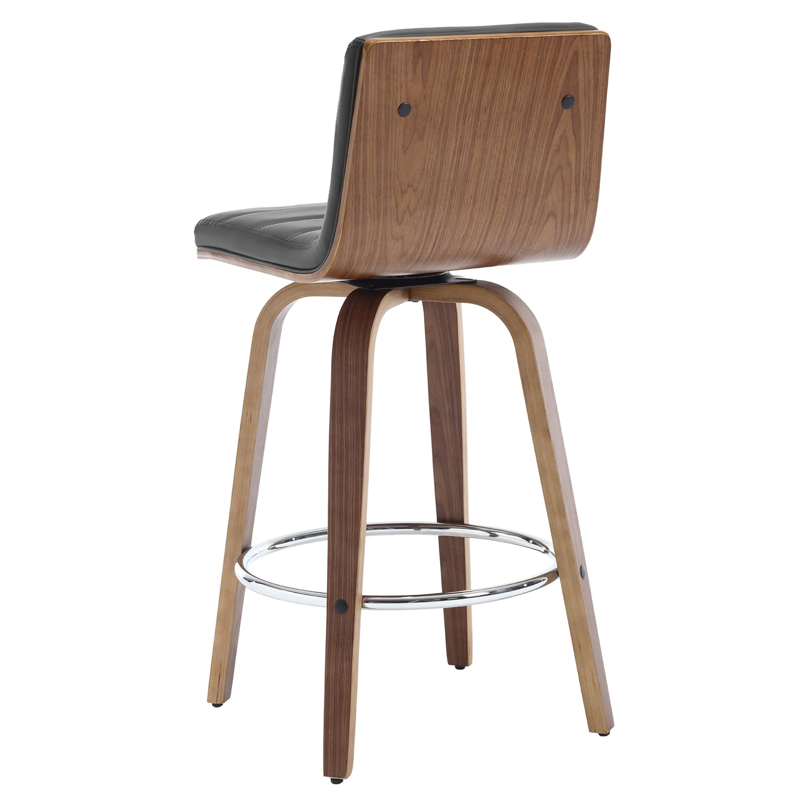 Bar Stools 29 Inch Bar Height, Swivel Bar Stools with Backs Upholstered PU Leather Barstool, L Shape Back and Padded Seat, Mid-Century Modern Bar Stool Pub Chairs for Kitchen Counter Island, Black