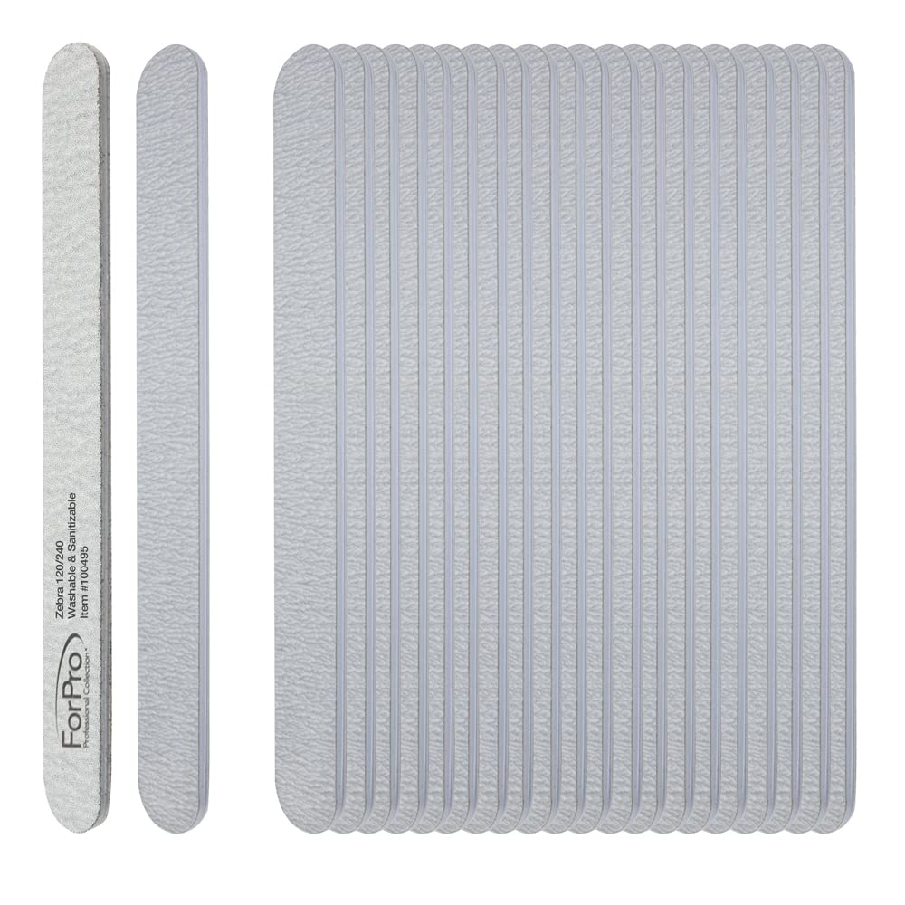 ForPro Professional Collection ForPro Zebra Foam Board, 80/80 Grit, Double-Sided Manicure Nail File, 7 inches L x .75 inches W, Black, 50 Count