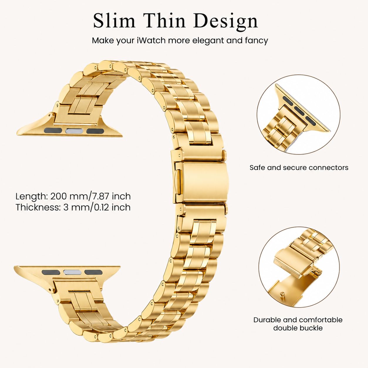 STIROLL Thin Replacement Band Compatible for Apple Watch 38mm 40mm 41mm 42mm(Series 11 10), Stainless Steel Metal Wristband Women Men for iWatch Ultra SE Series 9 8 7 6 5 4 3 2 1, Black
