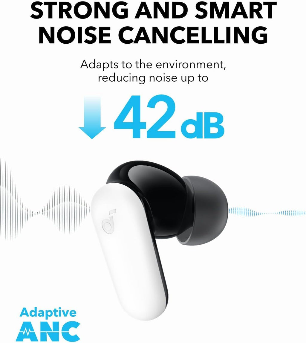 Soundcore P30i by Anker Noise Cancelling Earbuds, Strong and Smart Noise Cancelling, Powerful Bass, 45H Playtime, 2-in-1 Case and Phone Stand, IP54, Wireless Earbuds, Bluetooth 5.4 (Black)